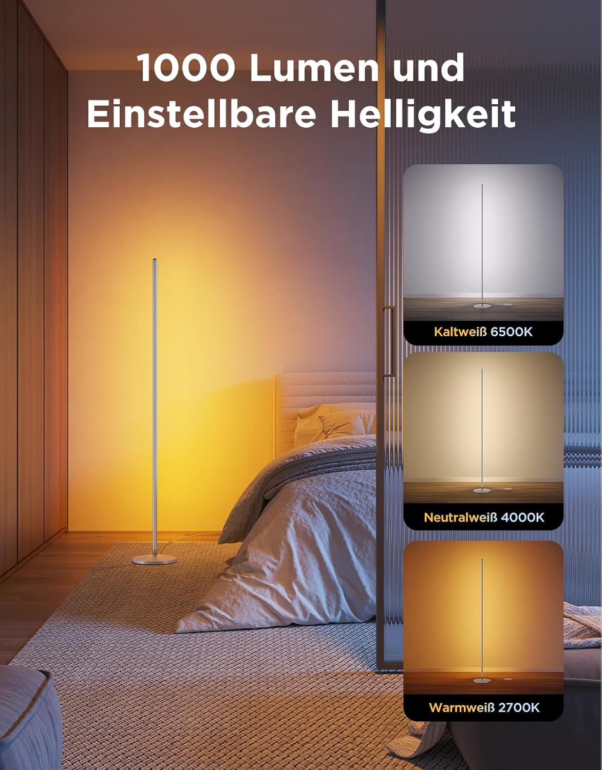 Thumbnail 5 de Govee RGBIC LED Stehlampe Wohnzimmer – 136 cm, 1000 lm, 85 Szenenmodi, RGBIC-Farben, Matter & Alexa kompatibel