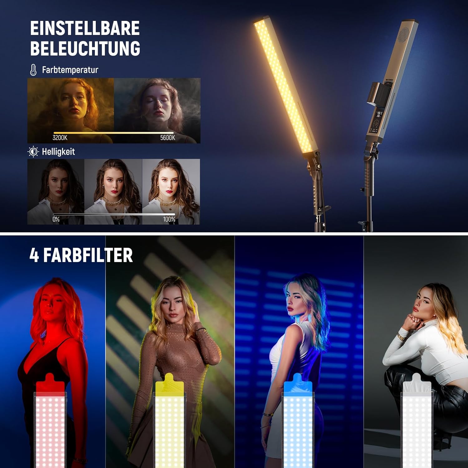 Thumbnail 3 de NEEWER 2,4G bicolor LED Videoleuchte Lichtstab-Set BH20B ULTRA (3200K–5600K, CRI97+)