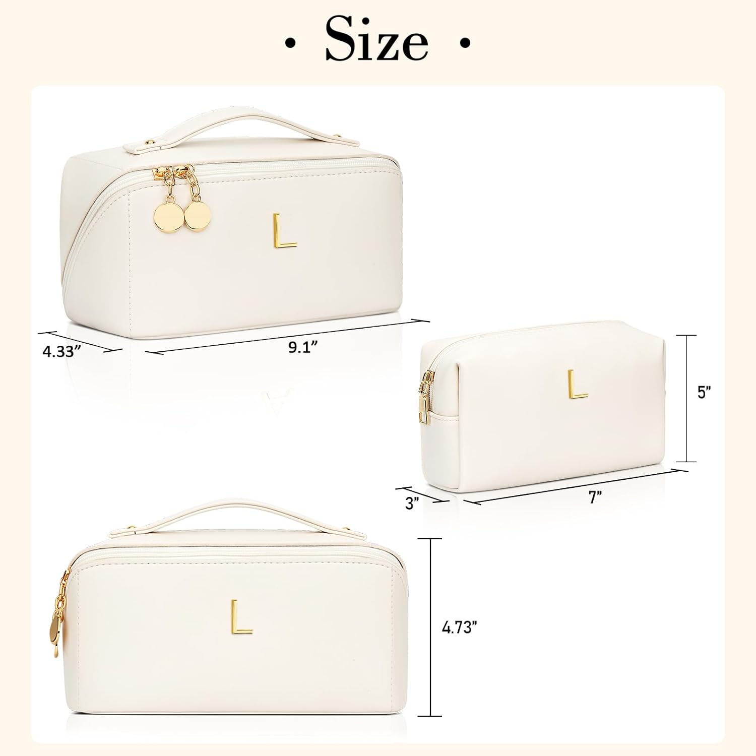 Detalle de CLOUDWINGS Personalized Initial Makeup Organizer Bag Set for Women & Teen Girls (Open-Flat Travel Cosmetic Bags)