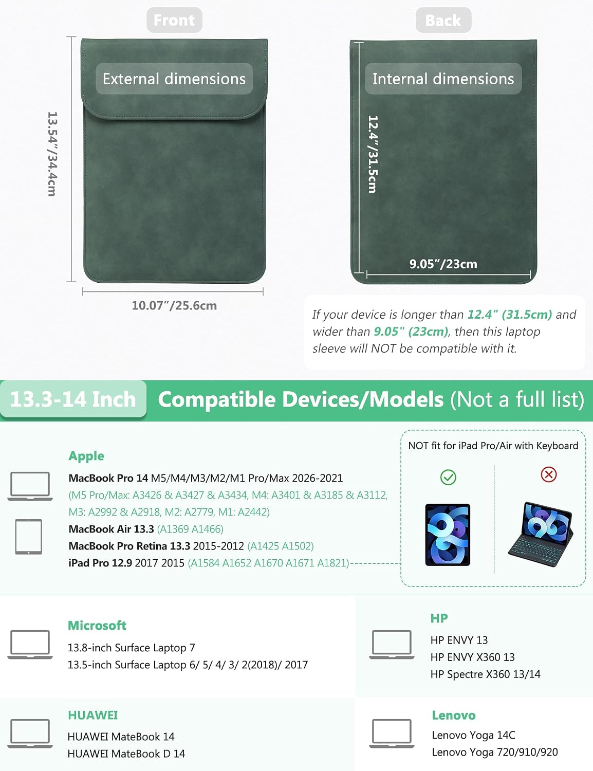 Thumbnail 5 de HYZUO 13.3-14 Inch Laptop Sleeve Midnight Green