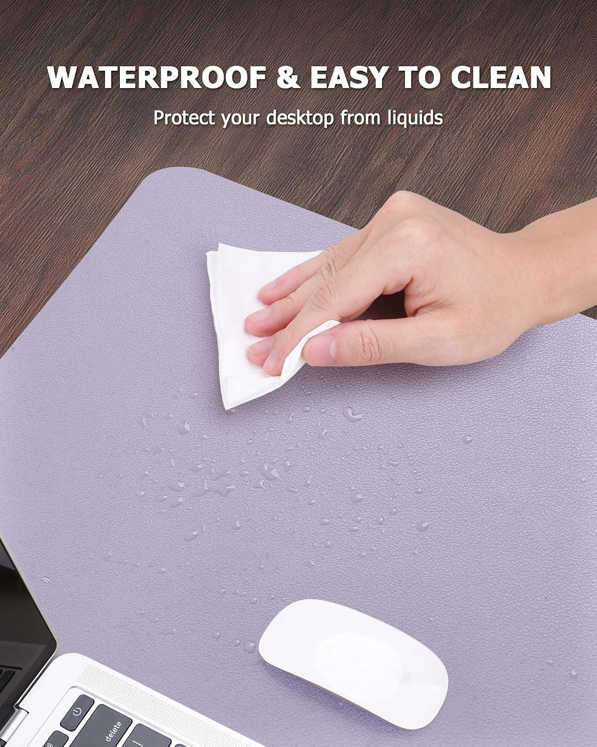 Detalle de MOLMO Non-Slip Desk Mat (80 x 40 cm) – Waterproof Leather Desk Pad in Pale Purple