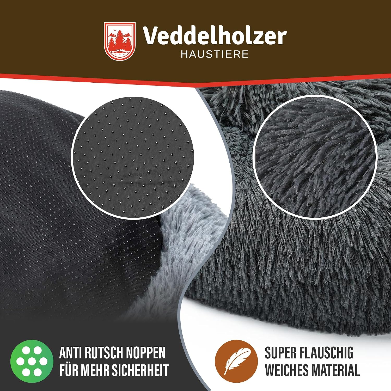 Detalle 2 de Veddelholzer Hundebett Ø 60 cm Dunkelgrau