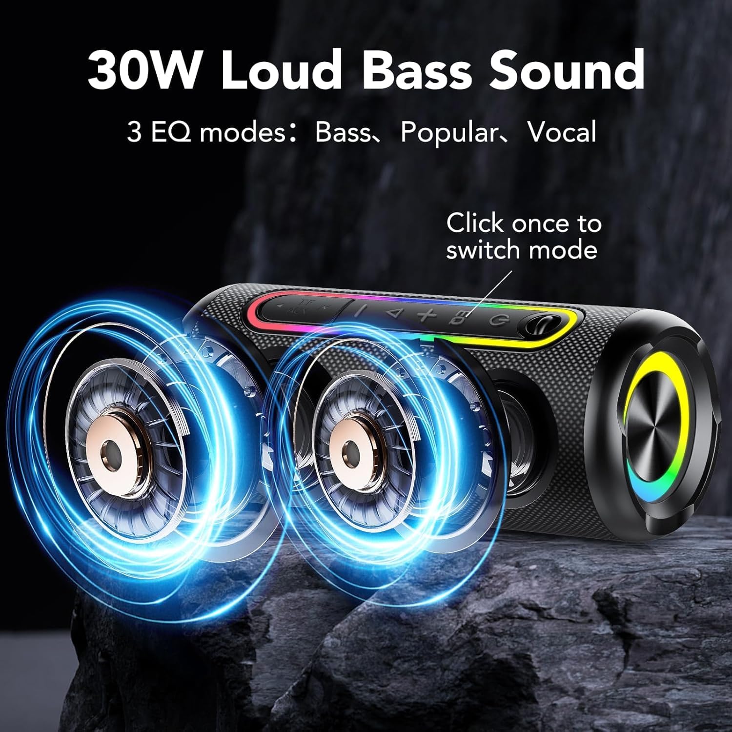 Detalle 2 de Portable Bluetooth Speaker with 30W Power, Bluetooth 5.4, 30H Playtime, IPX7 Waterproof and RGB Lights