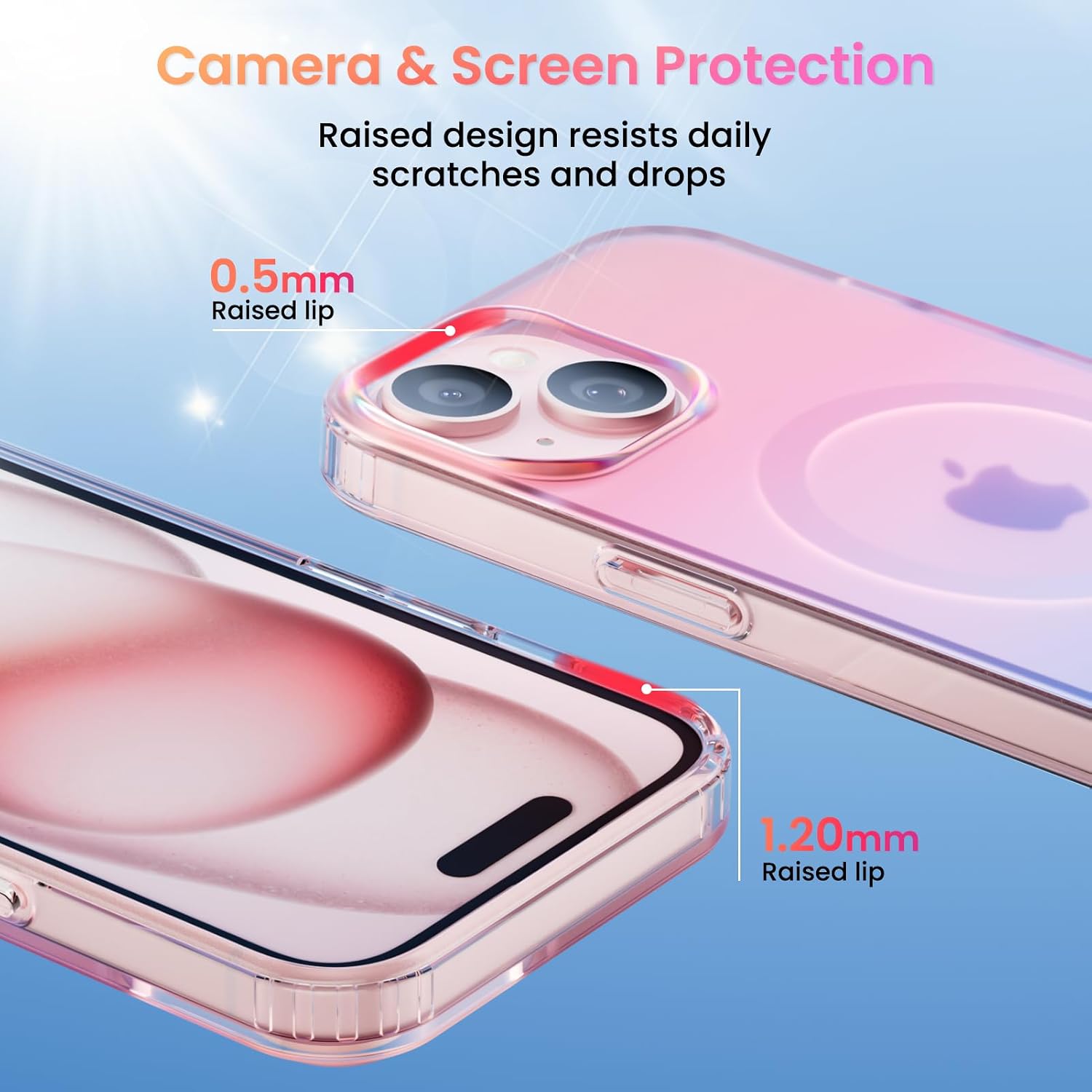Detalle de ORNARTO Rainbow Iridescent MagSafe Case for iPhone 15 (6.1 inch) – shockproof protective cover
