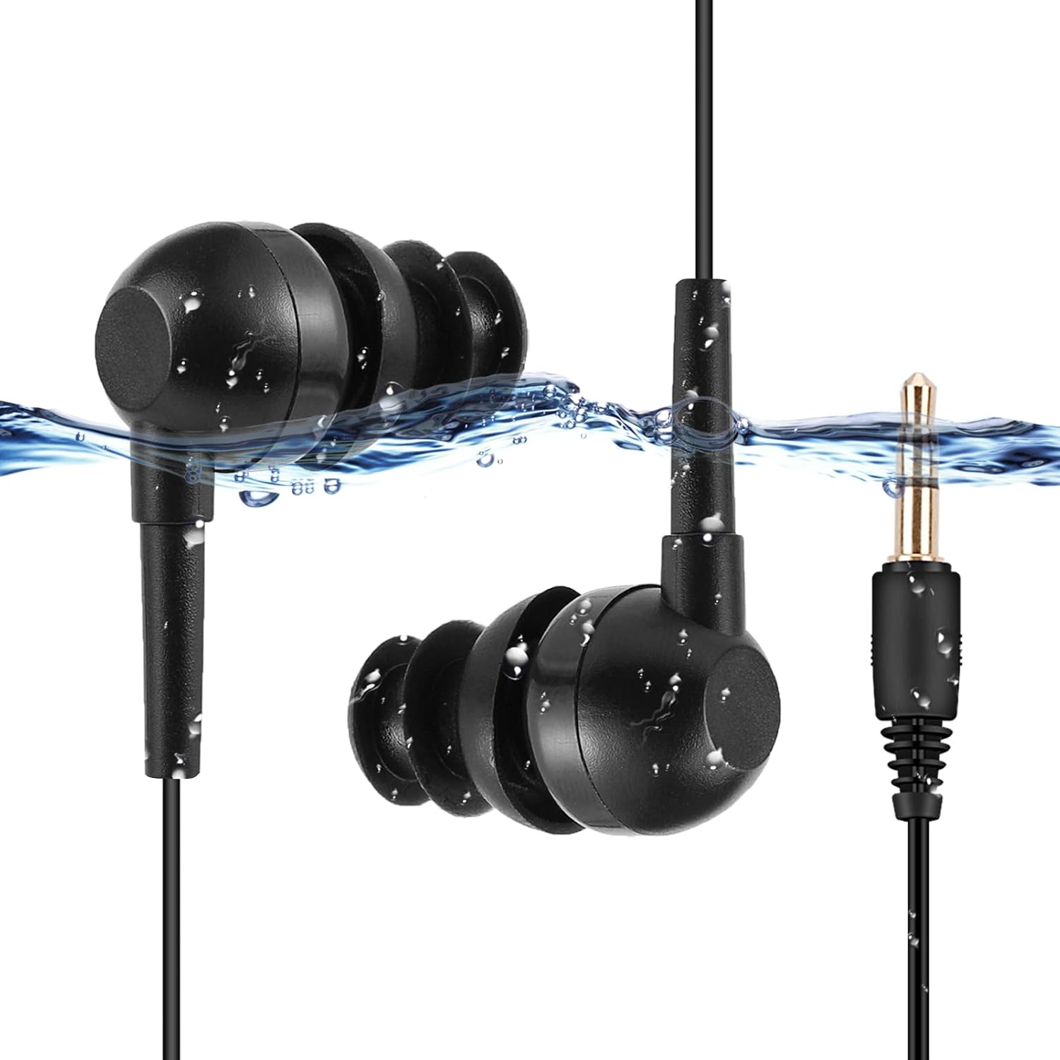Detalle de AGPTEK Waterproof Earphones for Swimming – IPX8, 3.5mm Wired Earbuds for Sports