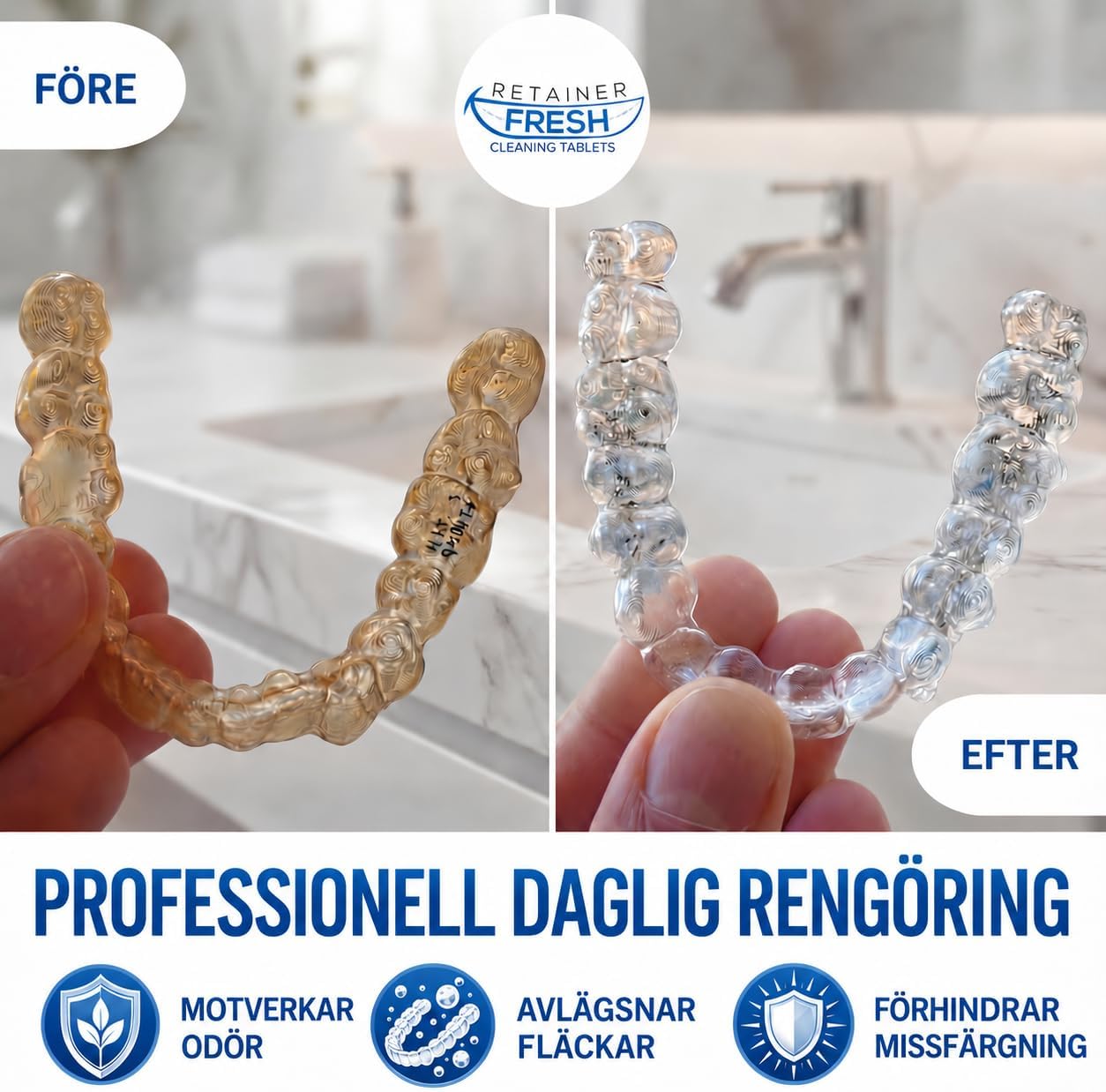 Detalle de Retainer Fresh 120tablets rengöringstabletter för tandskenor, proteser och bettskenor