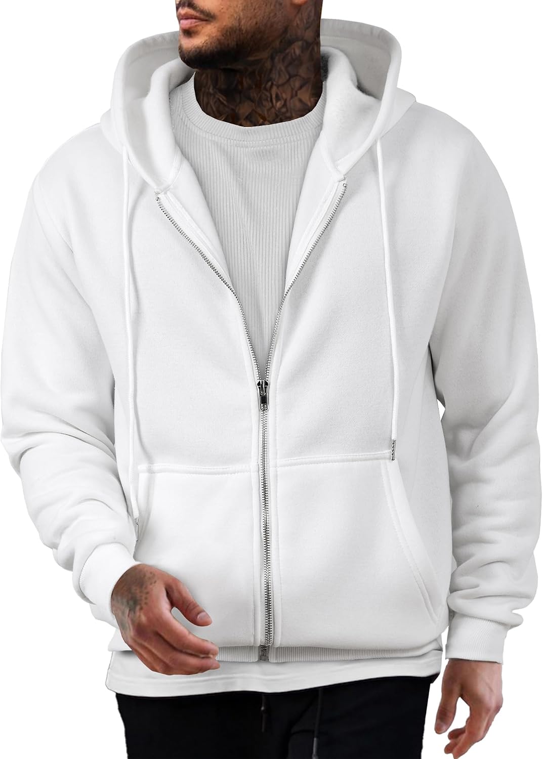 Detalle de JMIERR Hoodie Herren – Baumwolle Einfarbig mit Reißverschluss, Langarm Sweatjacke mit Taschen