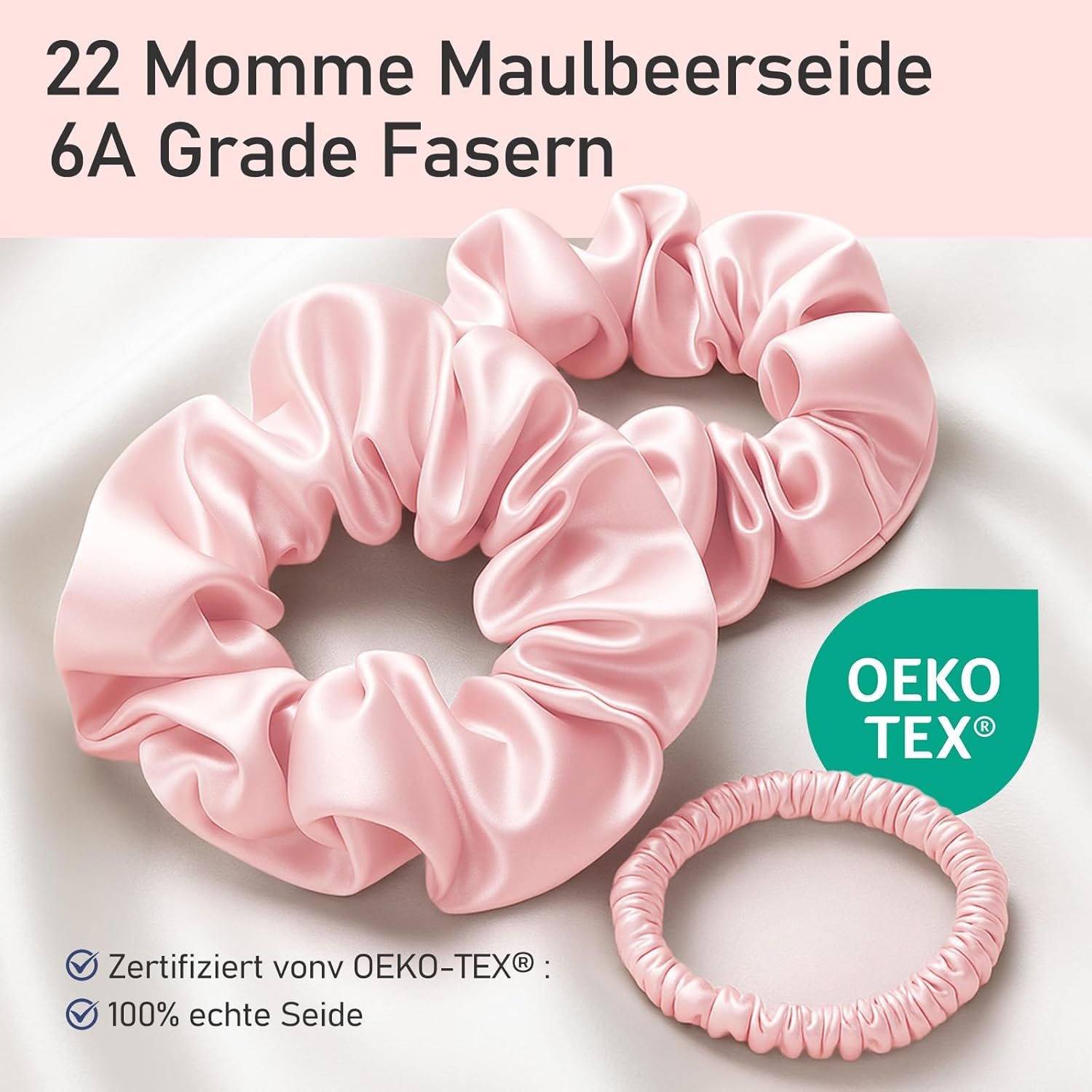 Detalle 2 de LitBear Seiden Scrunchies 3er-Set (100% Maulbeerseide) in 3 Größen – sanftes Haargummi gegen Haarbruch