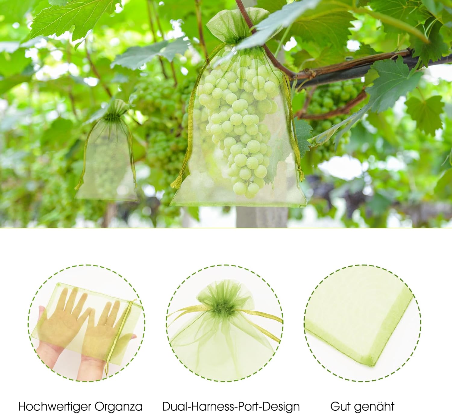 Thumbnail 2 de jijAcraft Organzasäckchen Groß Gras-Grün 17 × 23 cm, 50 Stück – Sammel-/Geschenkbeutel aus Organza mit Satin-Kordelzug