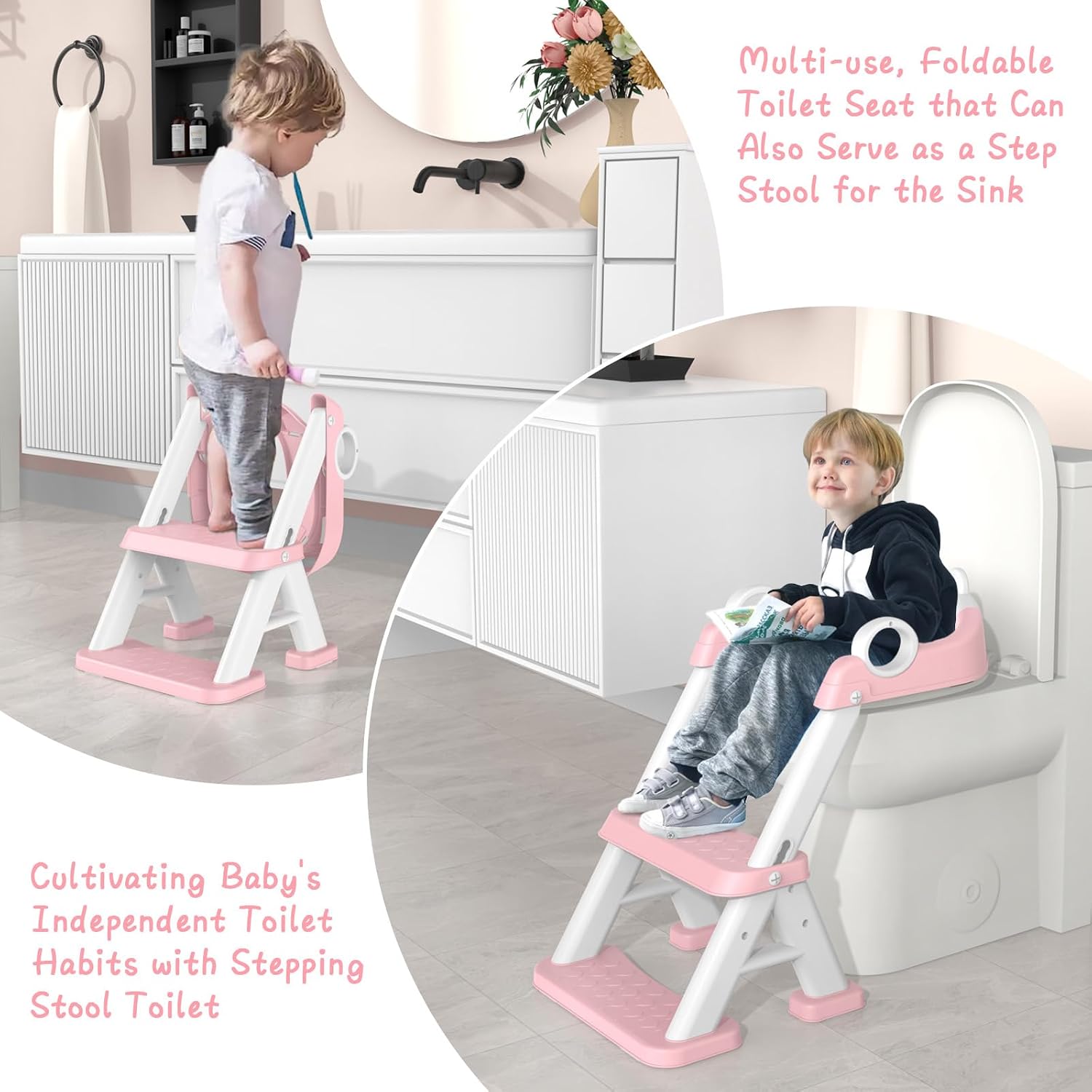 Thumbnail 5 de GoldEnough Toddler Potty Training Seat: 2-in-1 Adjustable Pink Trainer with Steps