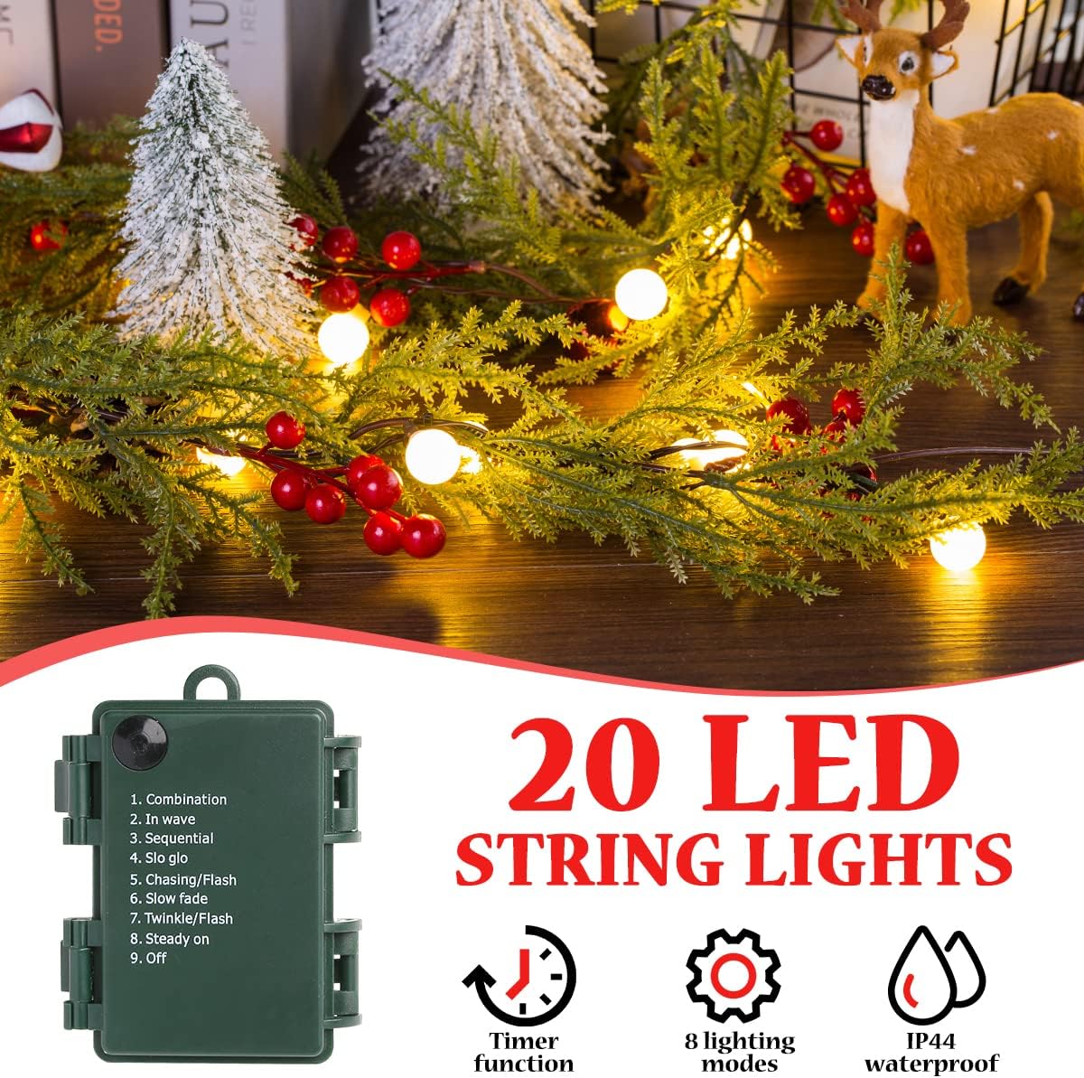 Thumbnail 3 de Quntis Guirlande de Noël lumineuse avec minuterie – 175 cm, 20 boules LED