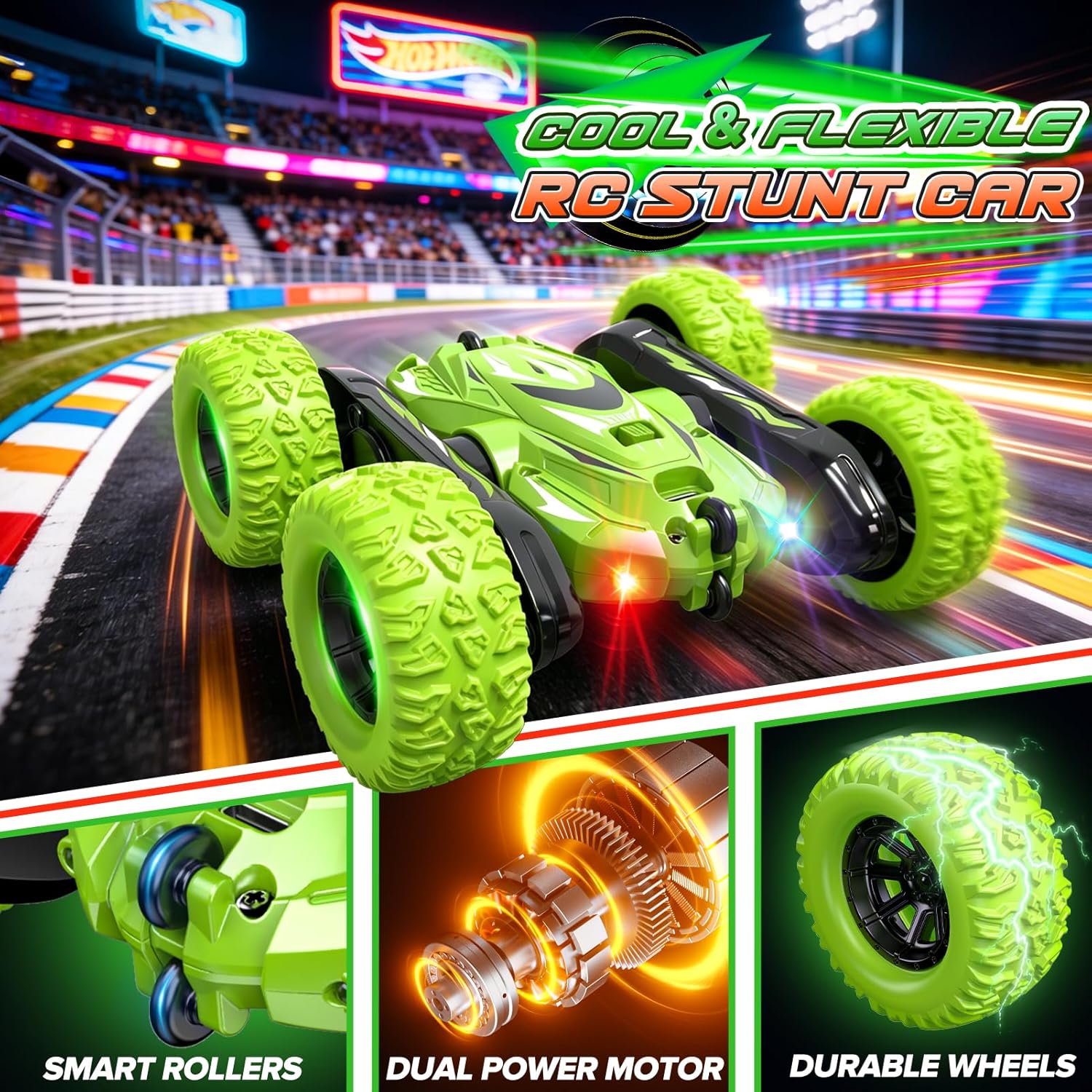 Thumbnail 4 de Voiture télécommandée enfant 4WD 360° rotation — Monster Truck LED, rechargeable et tout-terrain