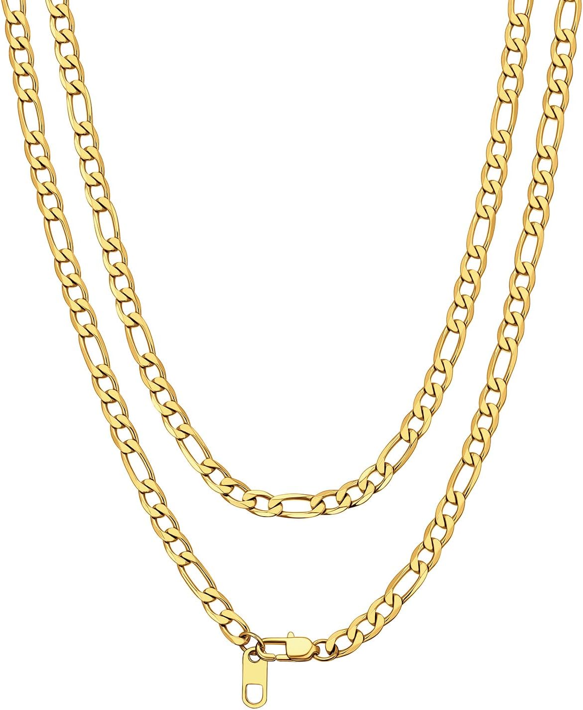Detalle de Chaîne Figaro Bandmax acier inoxydable 316L & plaqué or 18 carats, mailles alternées 4/6/9 mm (collier homme femme)