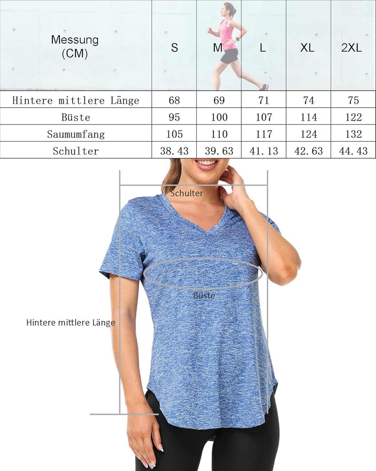 Thumbnail 3 de Deaviya Women's Sports T‑Shirt Gym Tops V Neck UK – Short Sleeve Workout Top