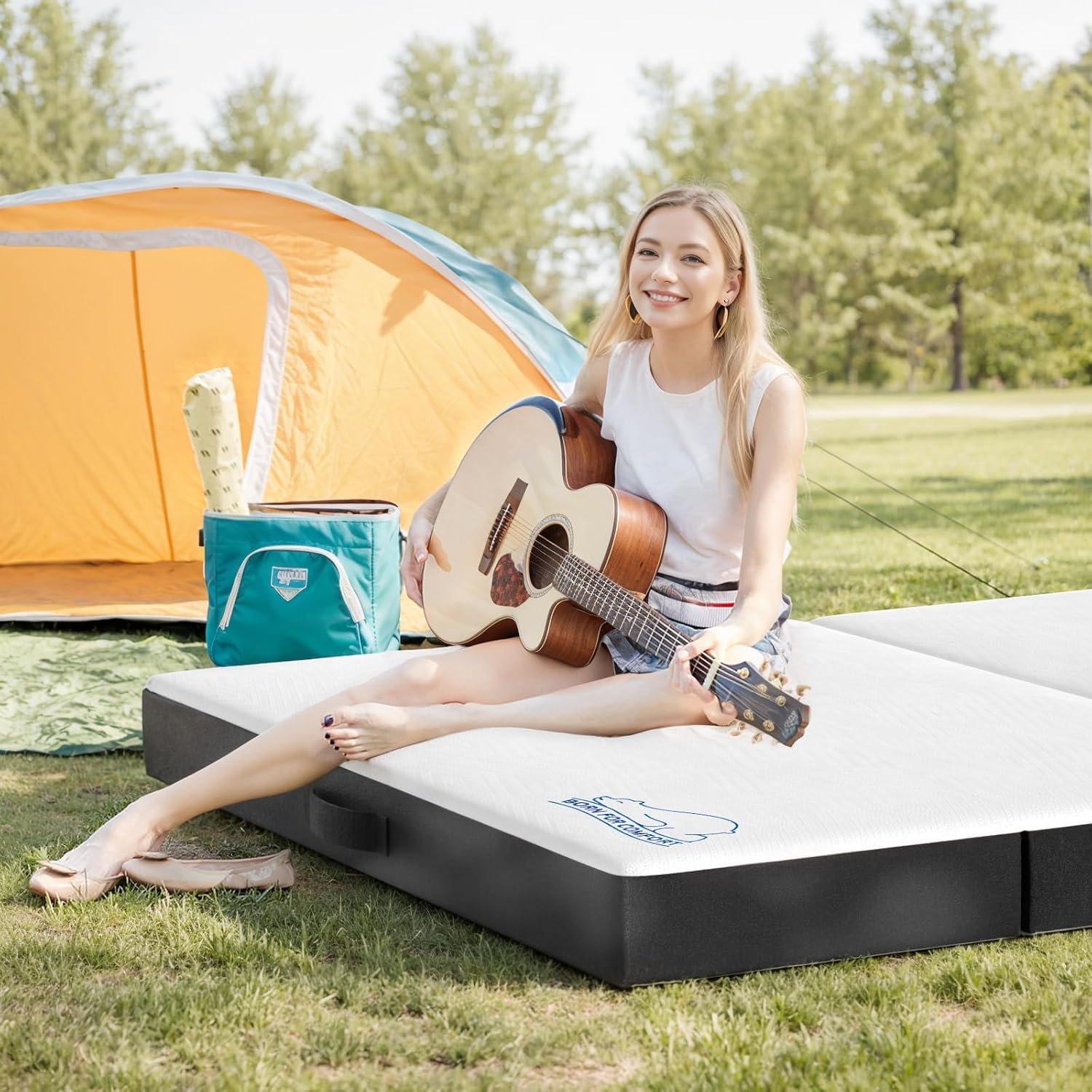 Detalle 2 de wowttrelax Folding Mattress Double (6 inch) – 4-fold memory foam floor mattress for guests, camping and caravans
