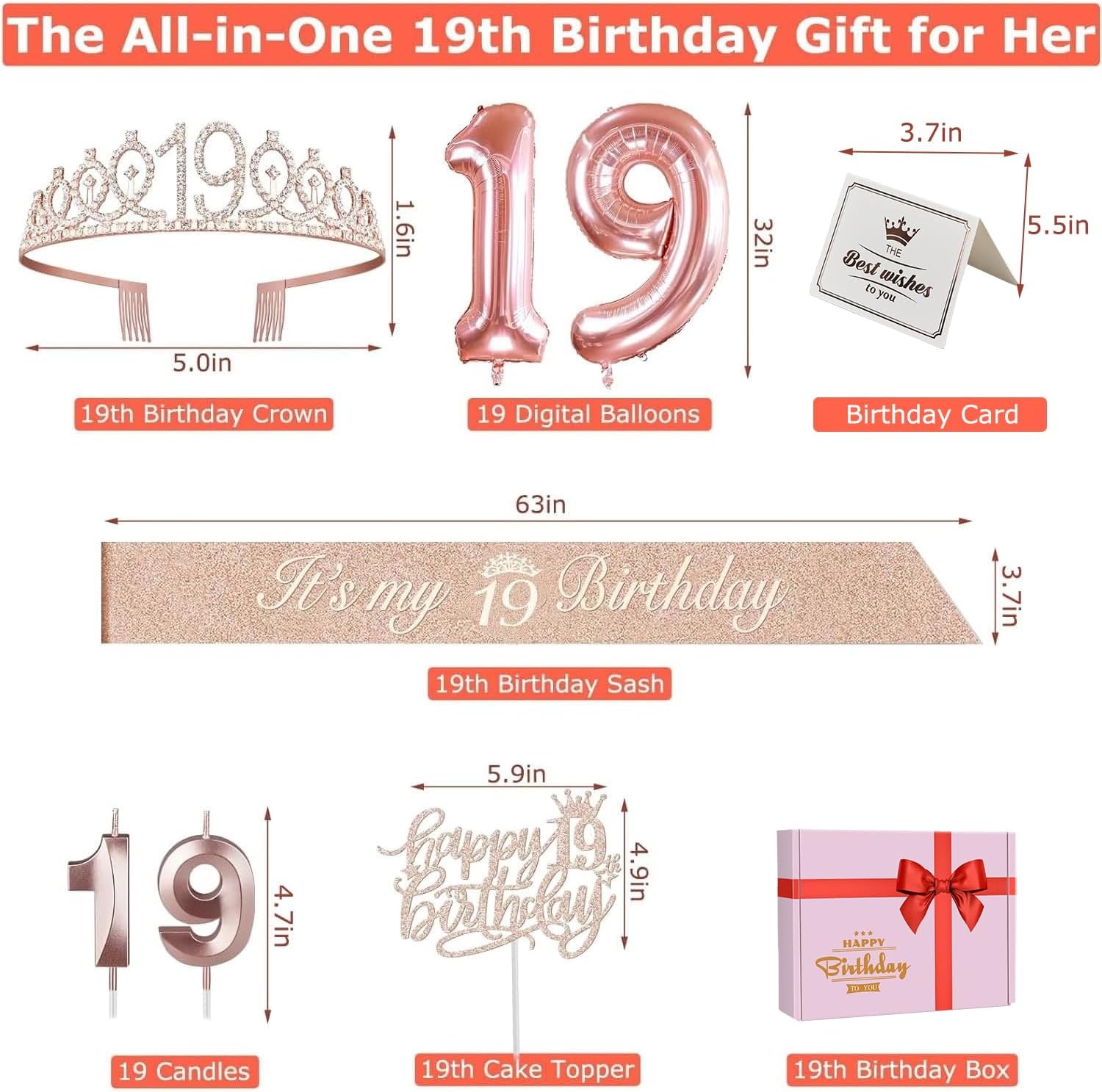 Thumbnail 5 de 19th Birthday Decorations Rose Gold Set