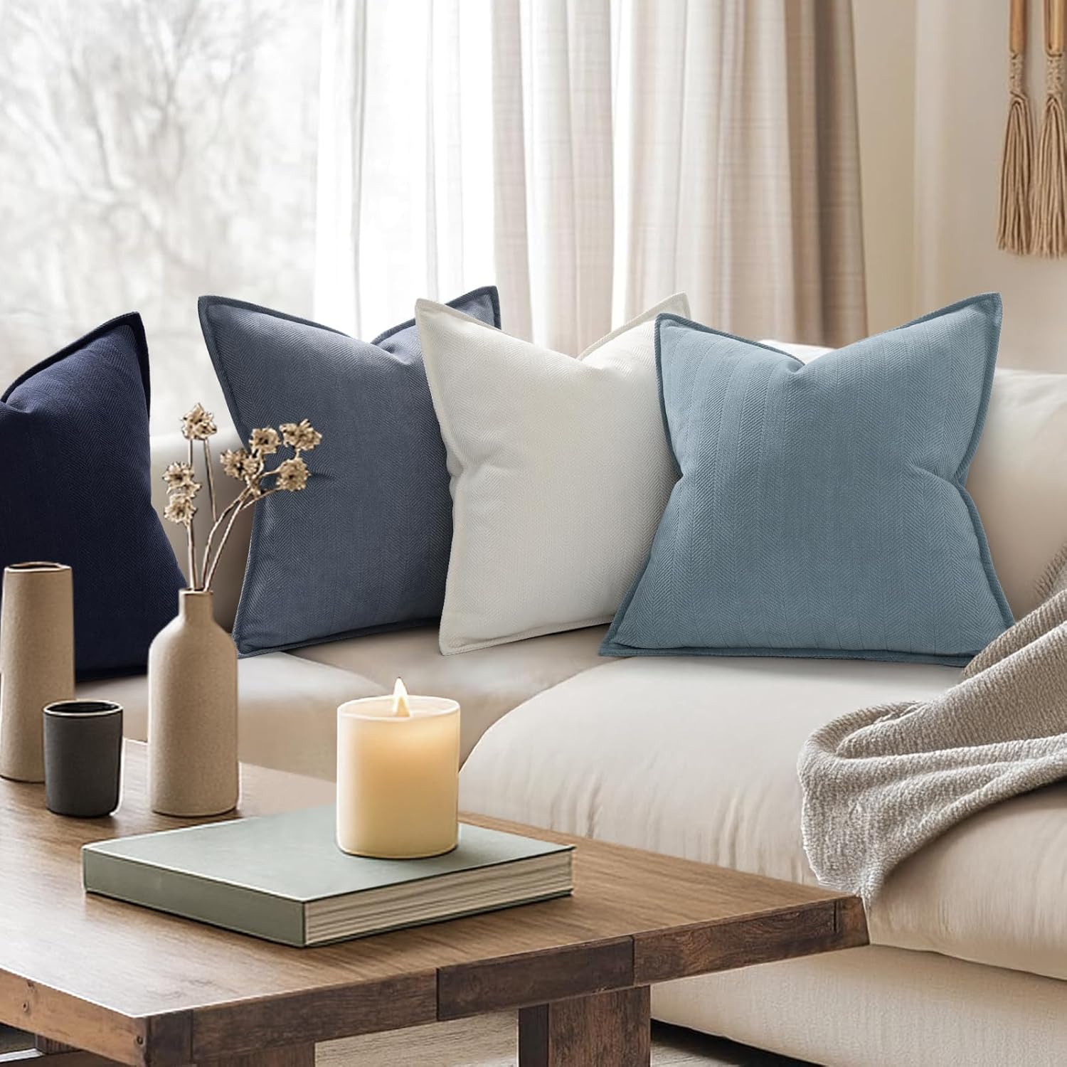 Thumbnail 2 de ZWJD Throw Blue Pillow Covers 20x20 inch Set of 2 – Chenille Decorative Pillow Covers