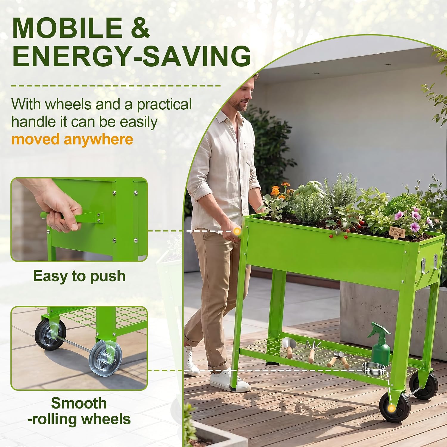 Thumbnail 6 de UISEBRT Mobile Raised Bed, 56 L, 80 cm High with Wheels and Shelf