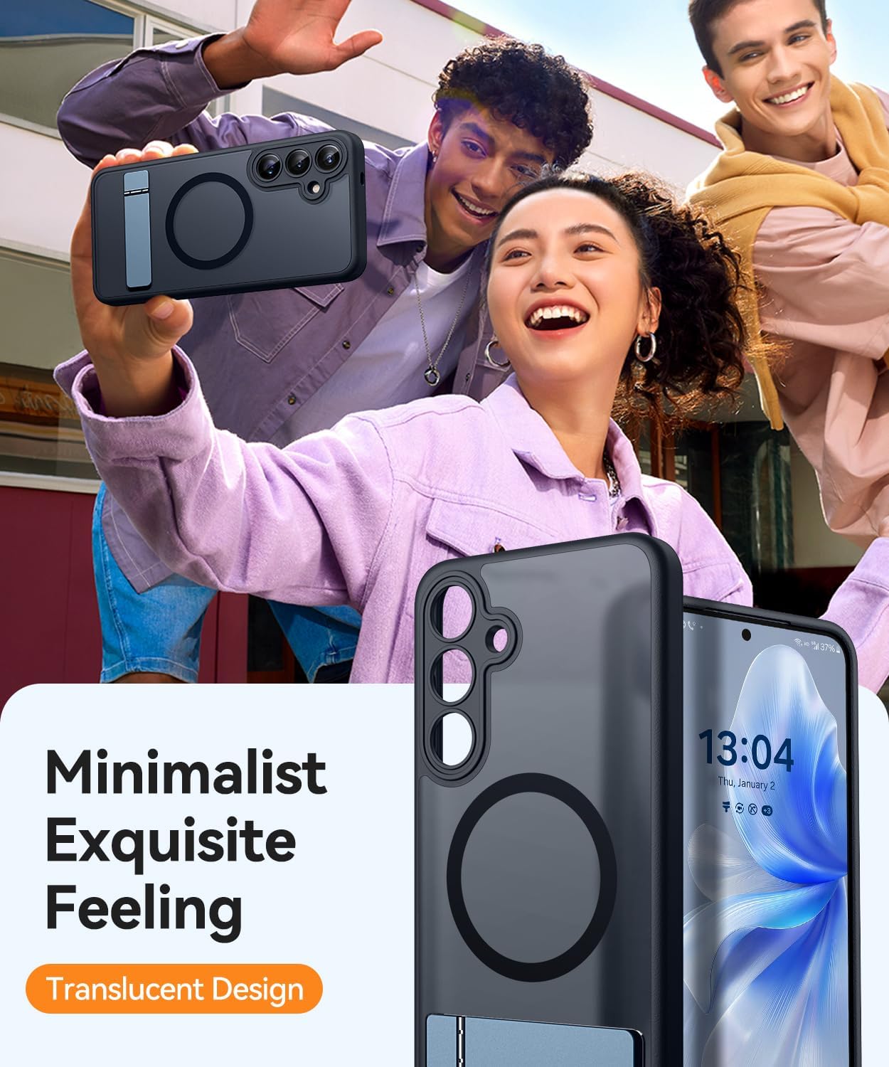 Thumbnail 3 de Coque magnétique CANSHN pour Samsung Galaxy S25 Plus (6,7 pouces) : béquille métal, protection photo et dos mat translucide noir