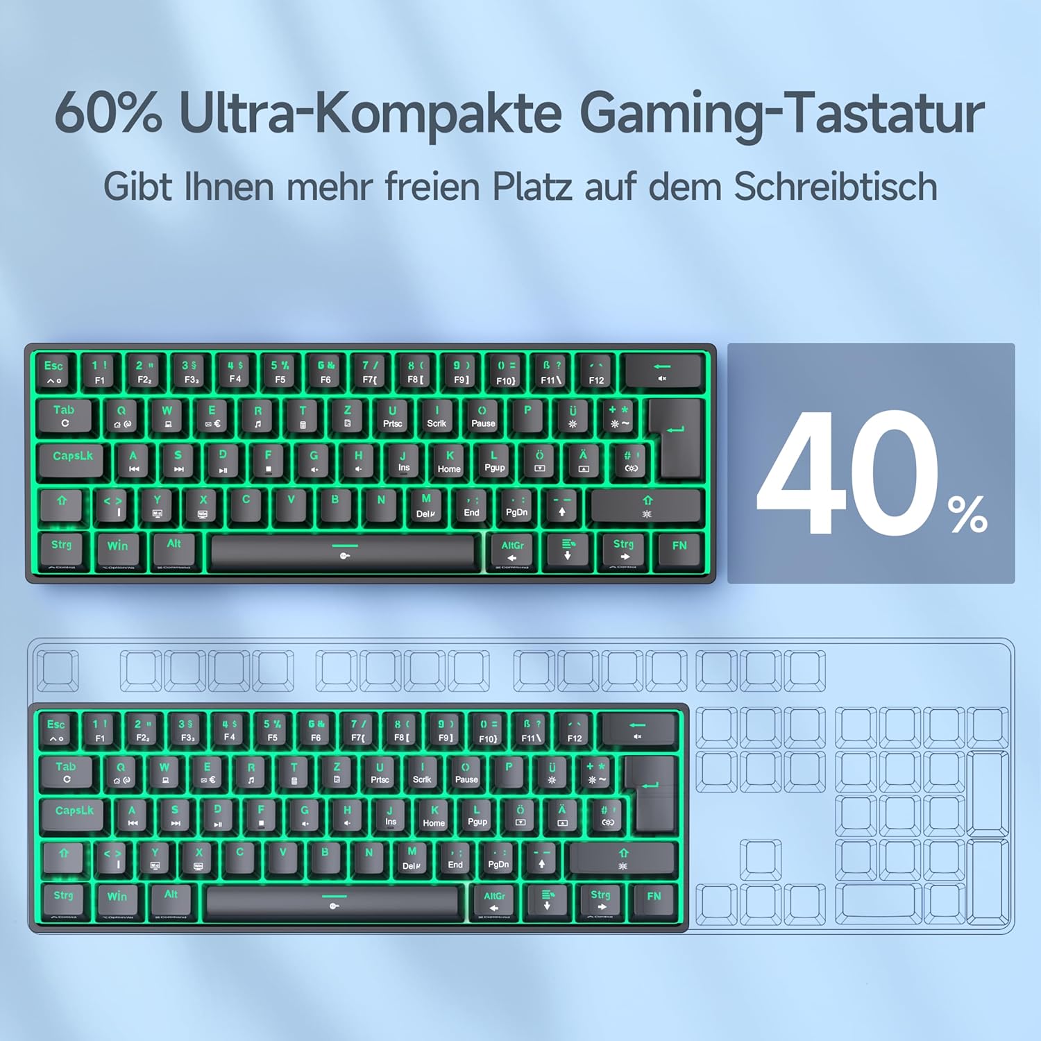 Detalle de TMKB T61SE Gaming Mechanische Tastatur mit Deutsches QWERTZ Layout, Blauer Schalter, Schwarz