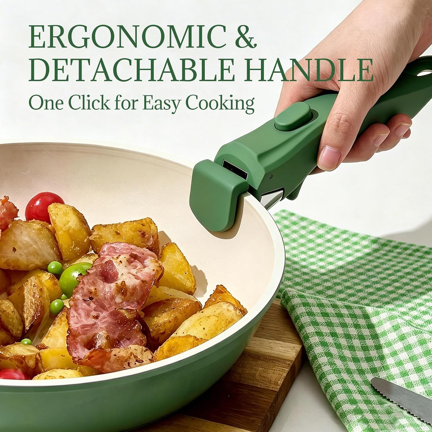 Detalle 2 de Coicur COICUR8PCS 8-Piece Ceramic Cookware Set, Removable Handle, Forest Green