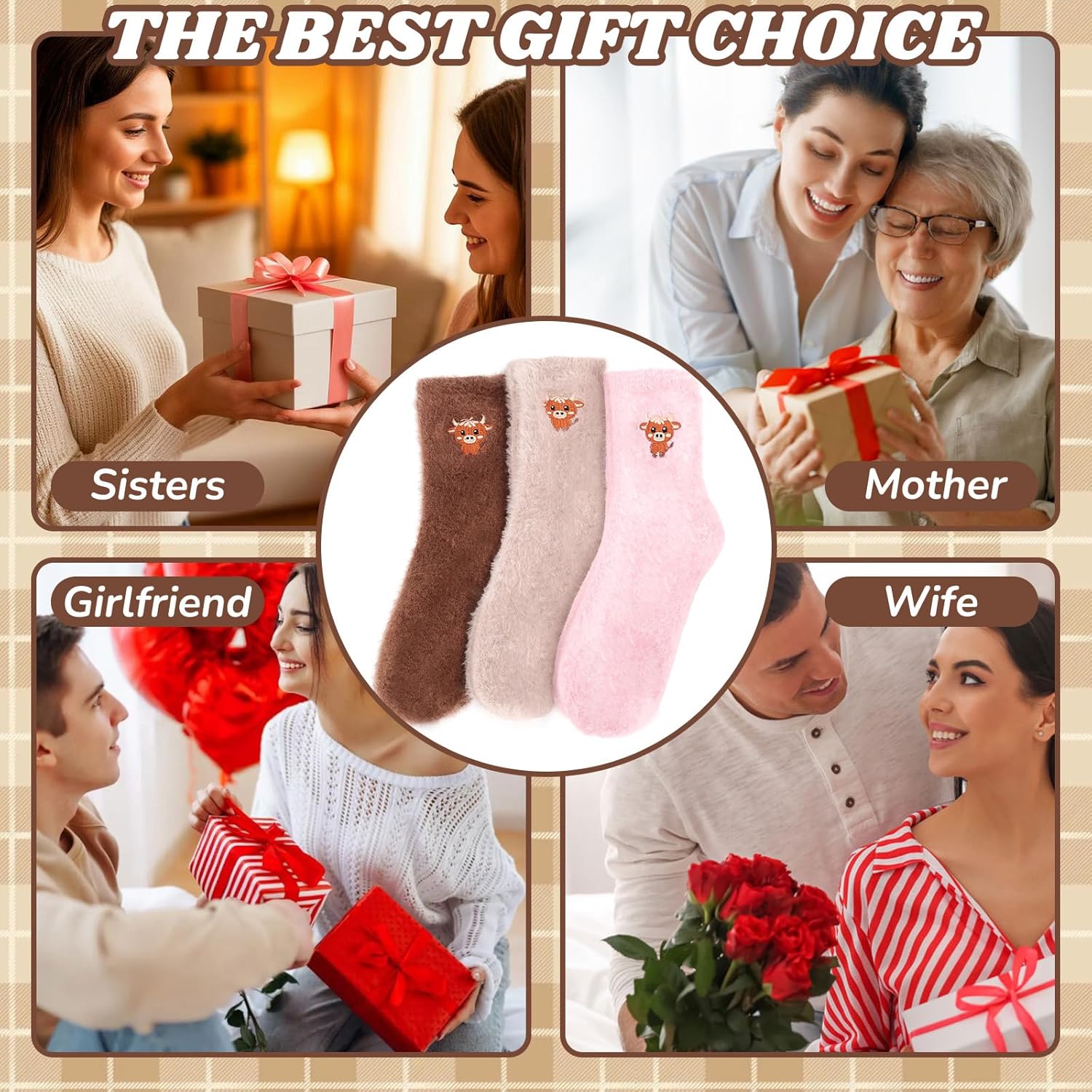 Thumbnail 6 de QBEJIME Highland Cow Gifts for Women: 3 Pairs Fluffy Socks (UK 4–8)