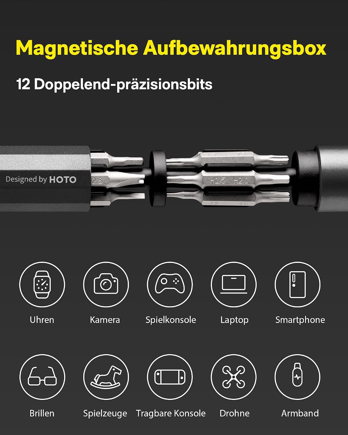Detalle de HOTO Feinmechaniker Schraubendreher-Set 24-in-1 magnetisch – Präzisionsbits für Handy, Laptop & Co.