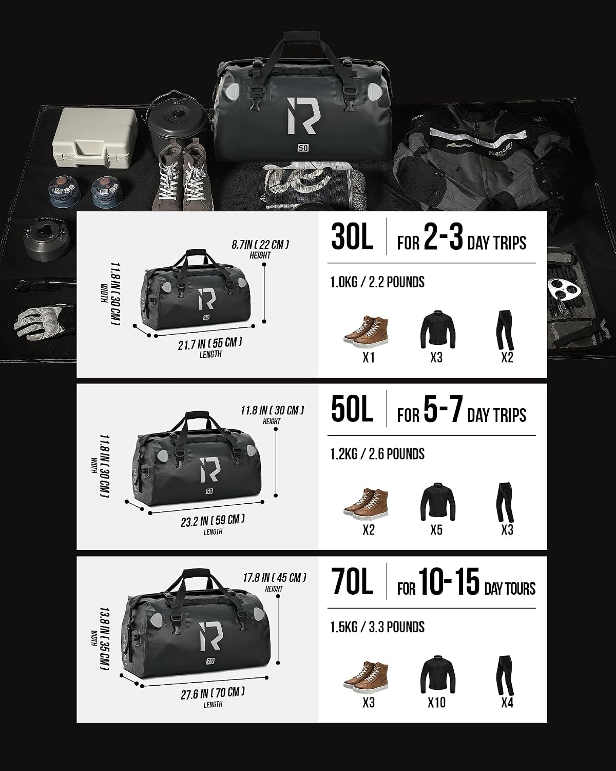 Thumbnail 5 de IRON JIA’S Motorradtasche Gepäckrolle 70L – wasserdicht mit rollversiegeltem Verschluss