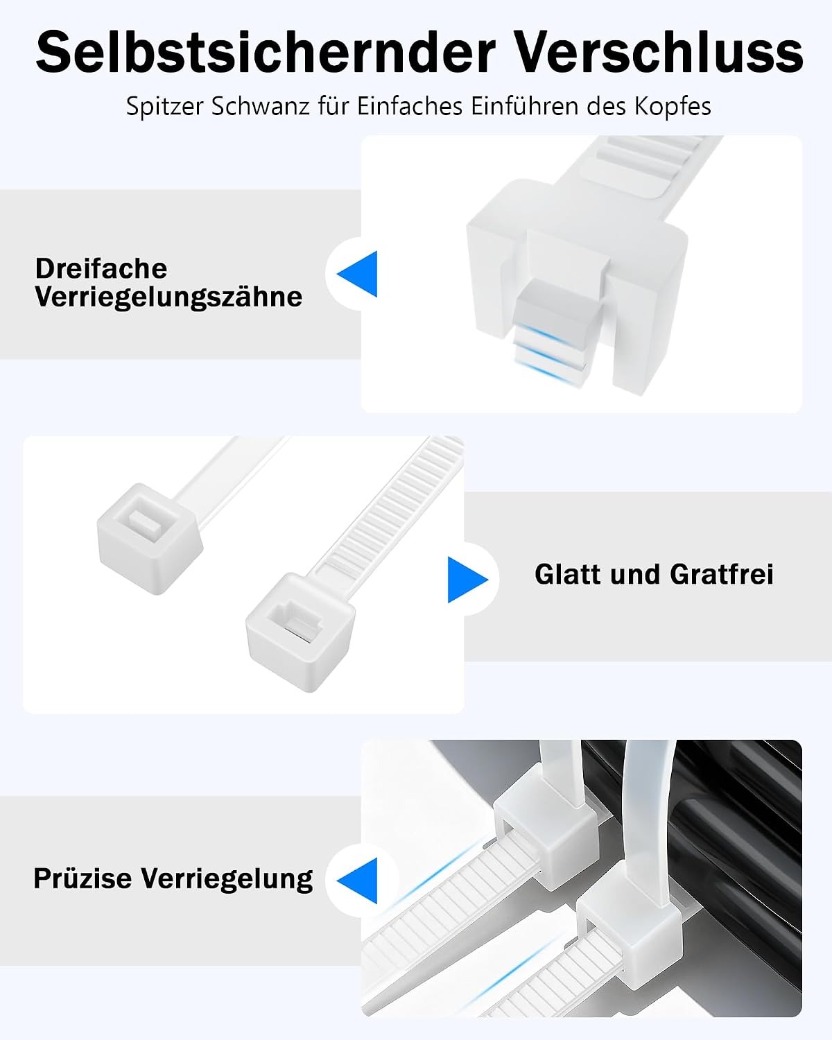 Detalle 2 de Tesmax Kabelbinder Weiß Set 200 Stück
