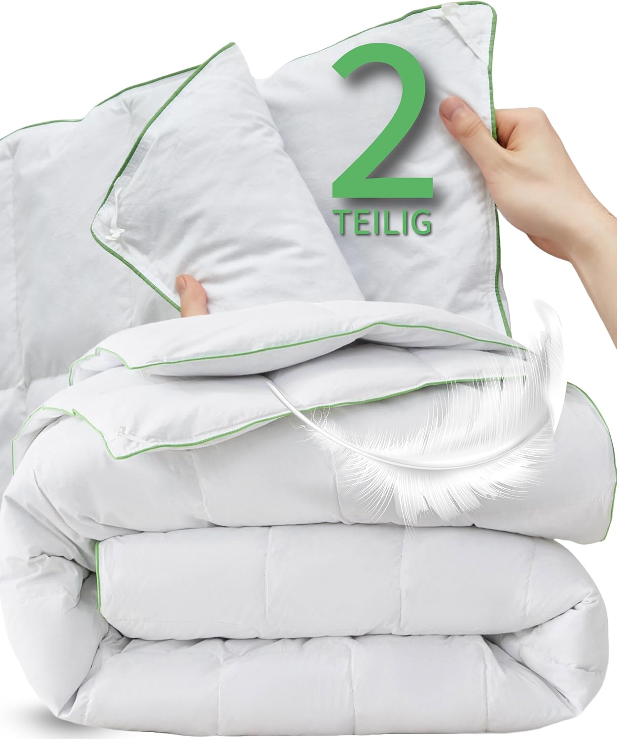 Detalle de Welldora Komfort Bettdecke 220x240 zweiteilig – 4-Jahreszeiten Daunendecke mit Sommer- & Winterteil