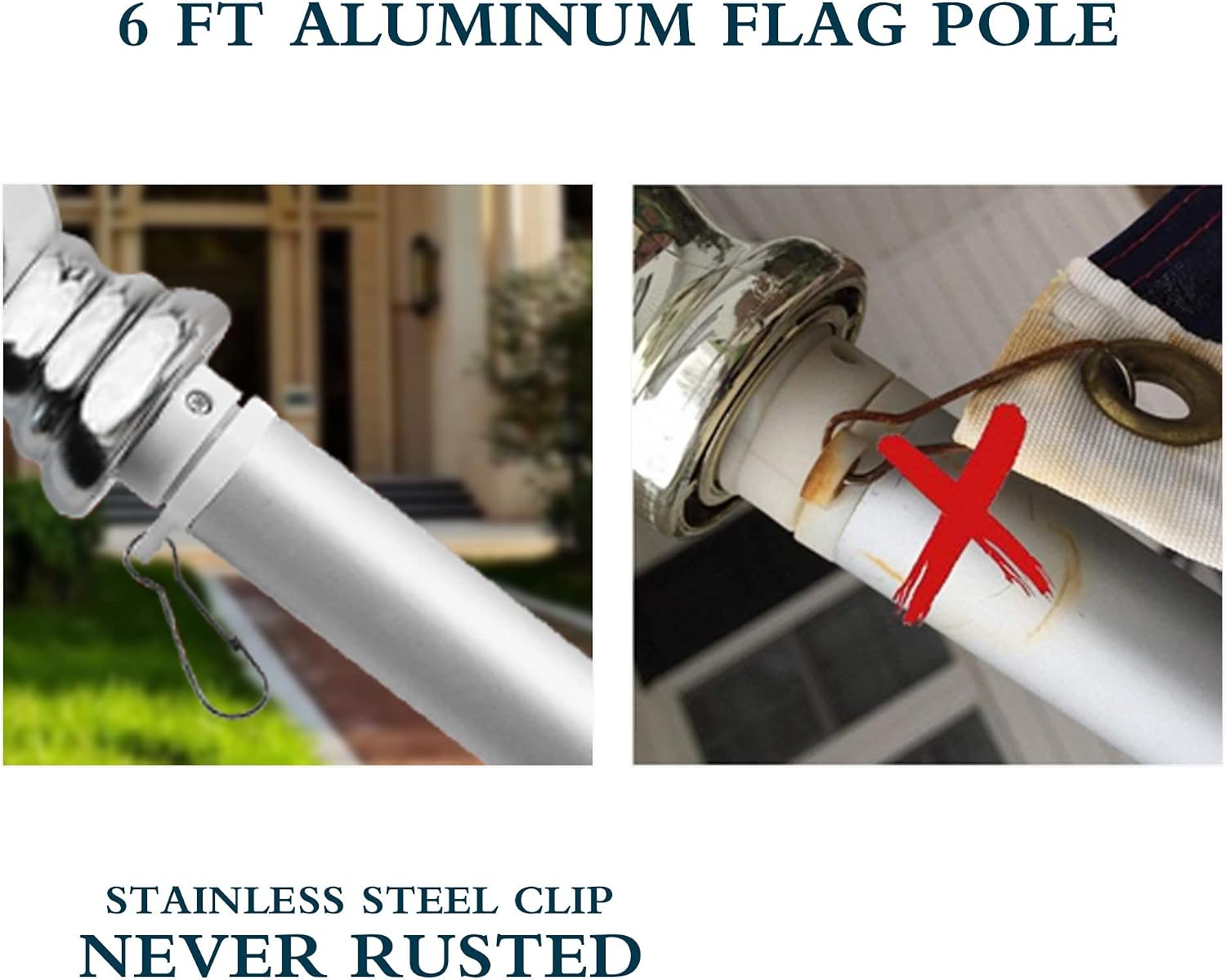 Thumbnail 3 de HOOPLE White Flag Pole-1 6 ft Aluminum Spinning Flagpole with Rotating Rings