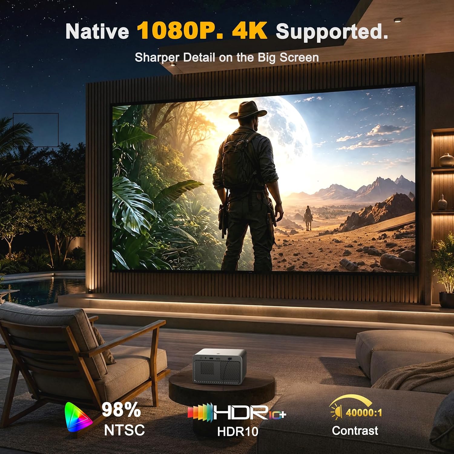 Detalle de Lisowod L03Pro Smart Projector, Native 1080p, 4K Input, 40W Dolby Audio