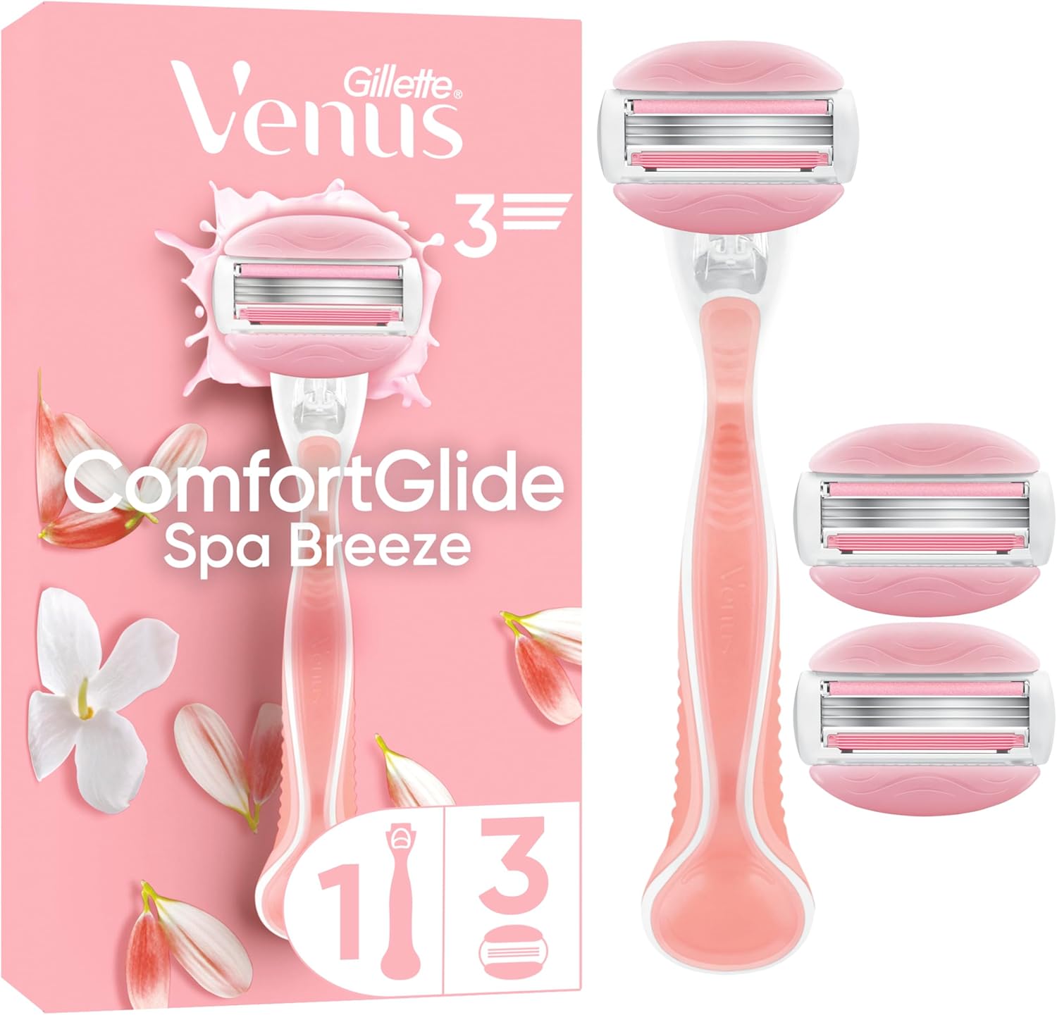 Detalle de Gillette Venus ComfortGlide Spa Breeze Razor with Refill Cartridges, Metal Handle & Shower Holder