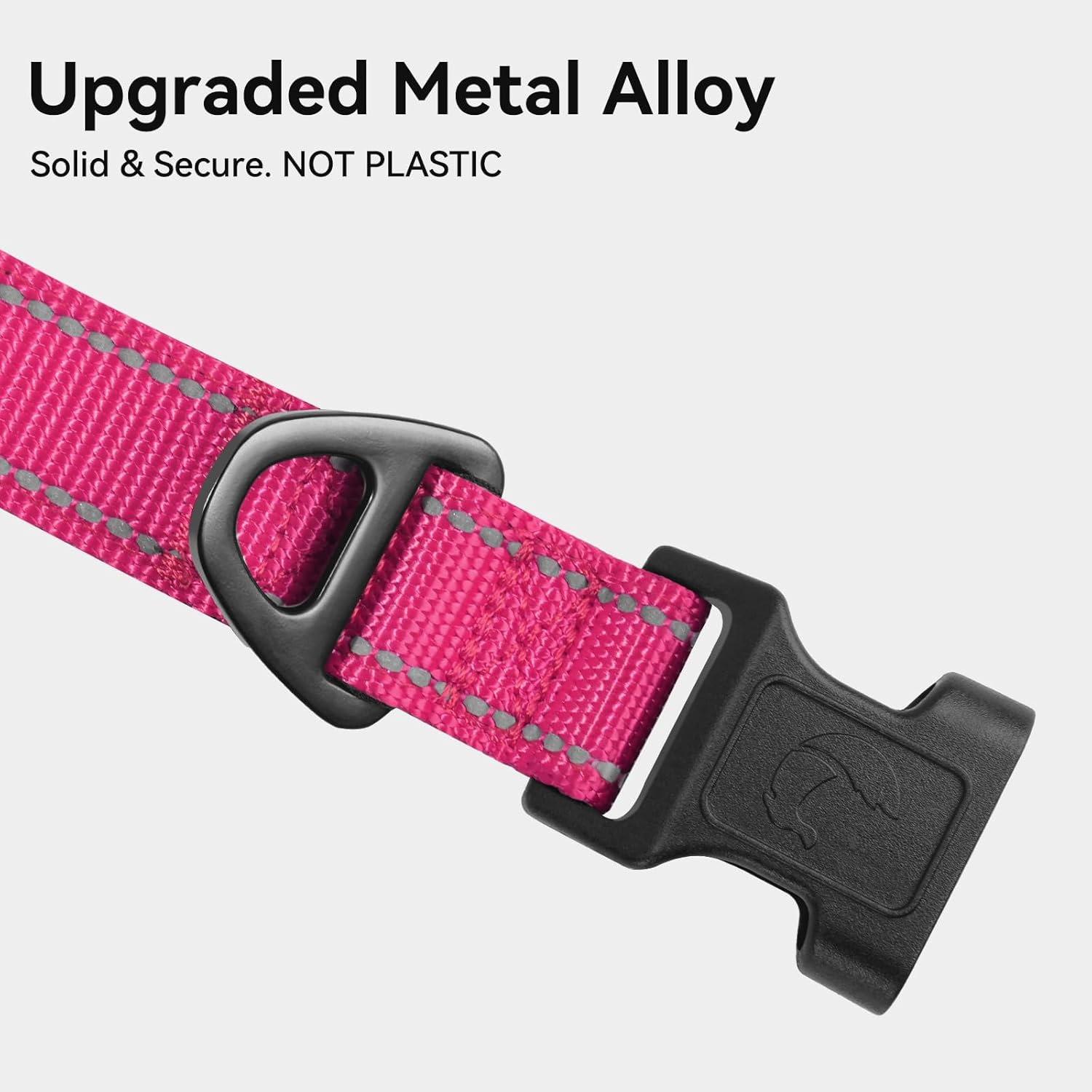 Detalle de Joytale Reflective Dog Collar: XL Hotpink with Soft Neoprene Padding and Metal D-Ring