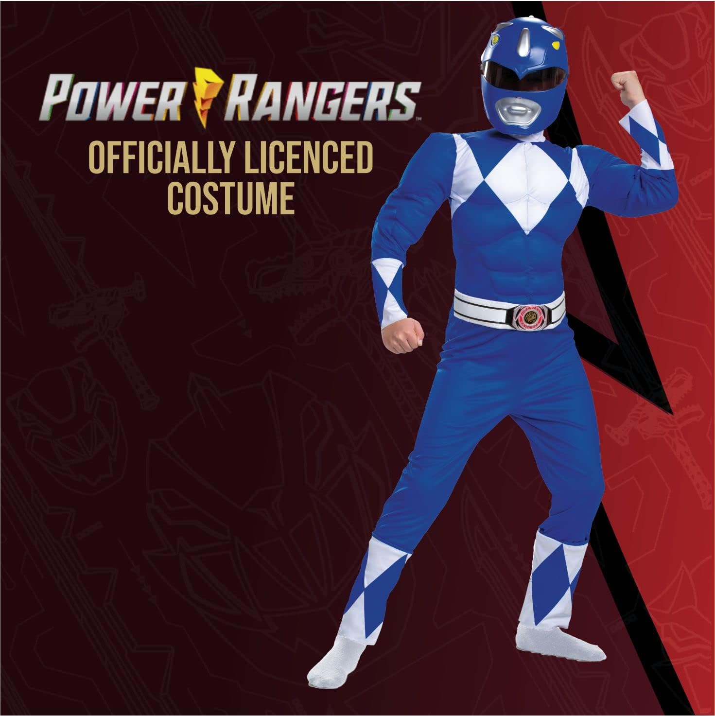 Detalle de Power Rangers IN-DG103209L Boys Blue Ranger Costume with Muscle Jumpsuit and Mask