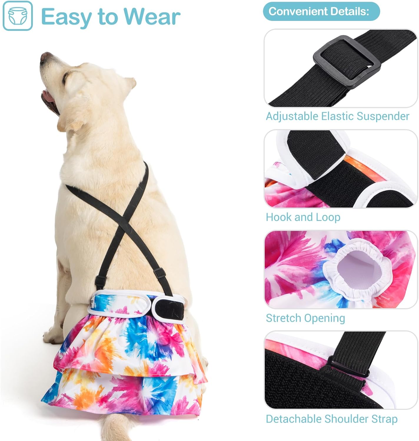 Thumbnail 3 de Avont 3er-Pack wiederverwendbare Hundewindeln mit abnehmbaren Trägern