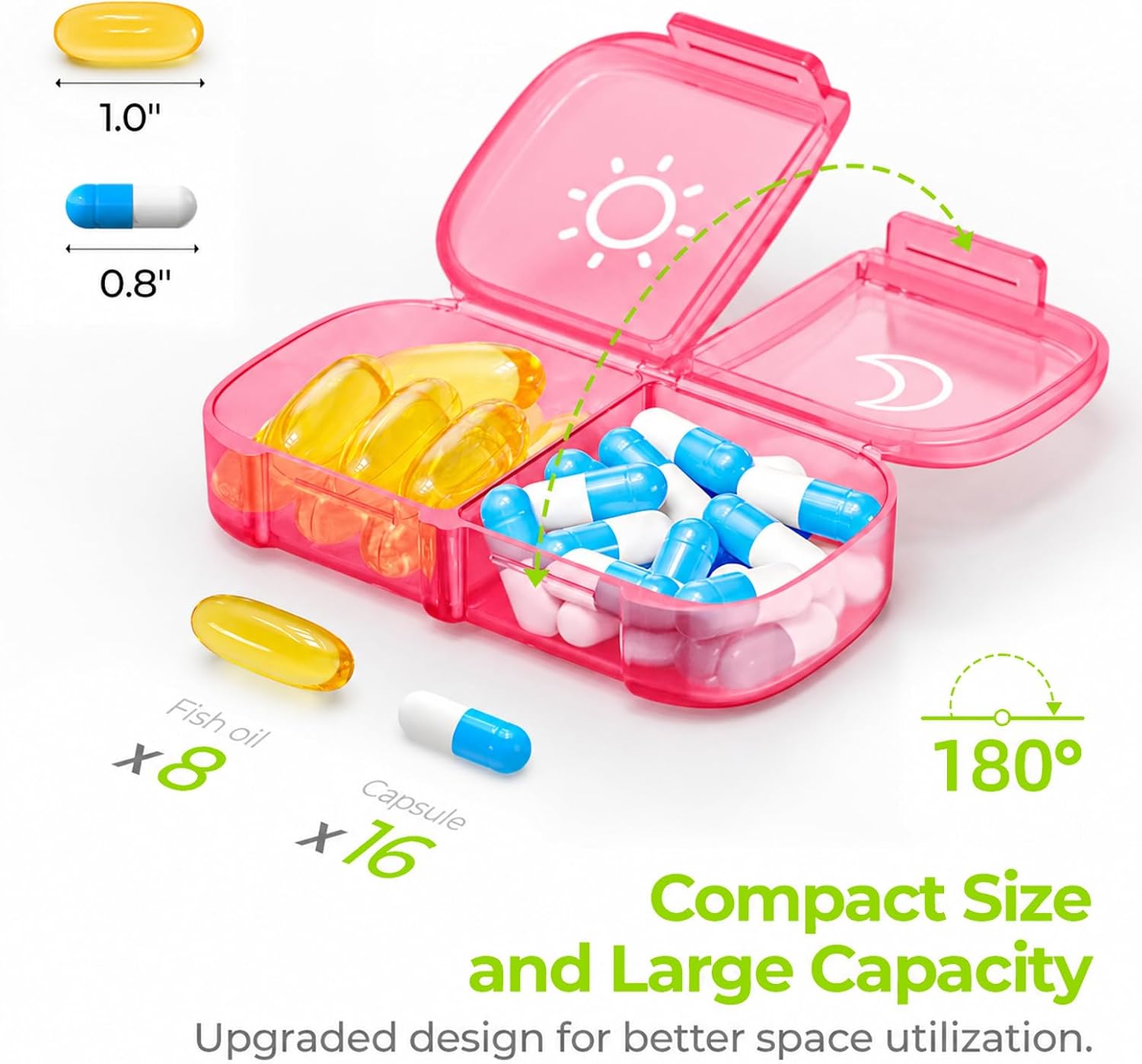 Thumbnail 1 de AUVON Weekly Pill Organizer, 7-Day AM/PM Case, Pink, Easy-Open Design