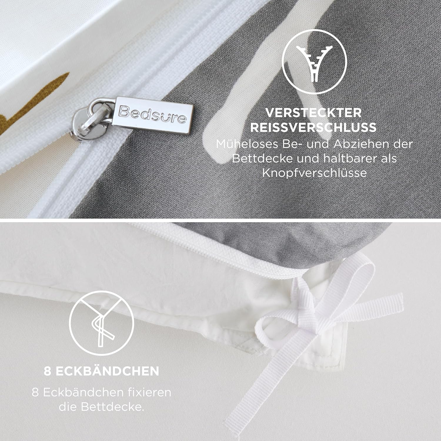Thumbnail 5 de BEDSURE Bettwäsche 200x220 Baumwolle Grau (3-teilig) mit Wendefunktion & Reißverschluss