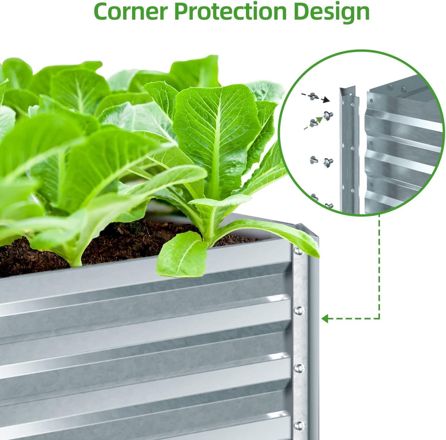 Detalle de Ohuhu Hochbeet Metall Pflanzenbeet 180 × 90 × 60 cm – wetterfestes Stahlblech für Gemüse & Frühbeet