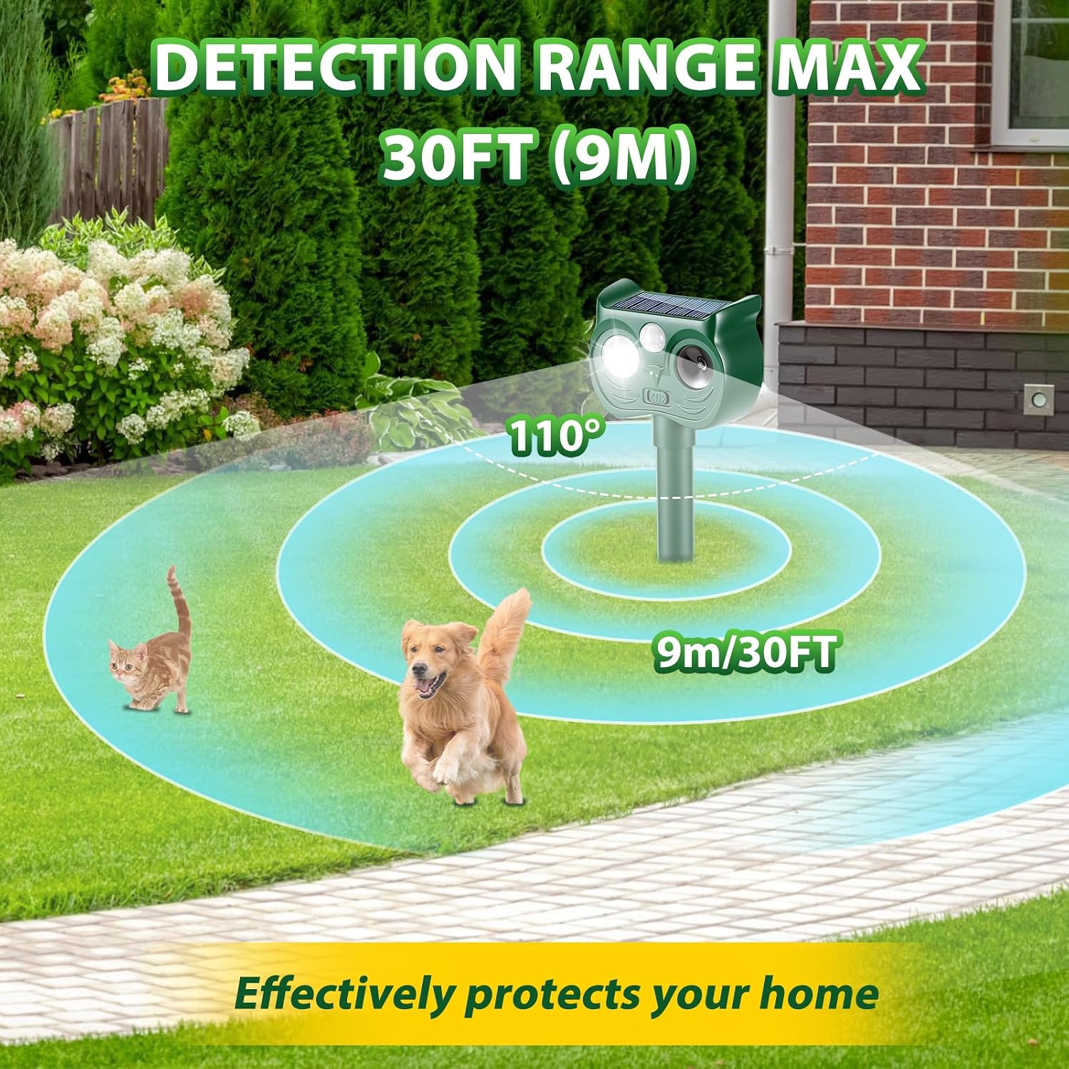 Detalle de Cat Repellent For Gardens with LED Flash, PIR Motion Sensor and Multi-Mode Ultrasonic Deterrent
