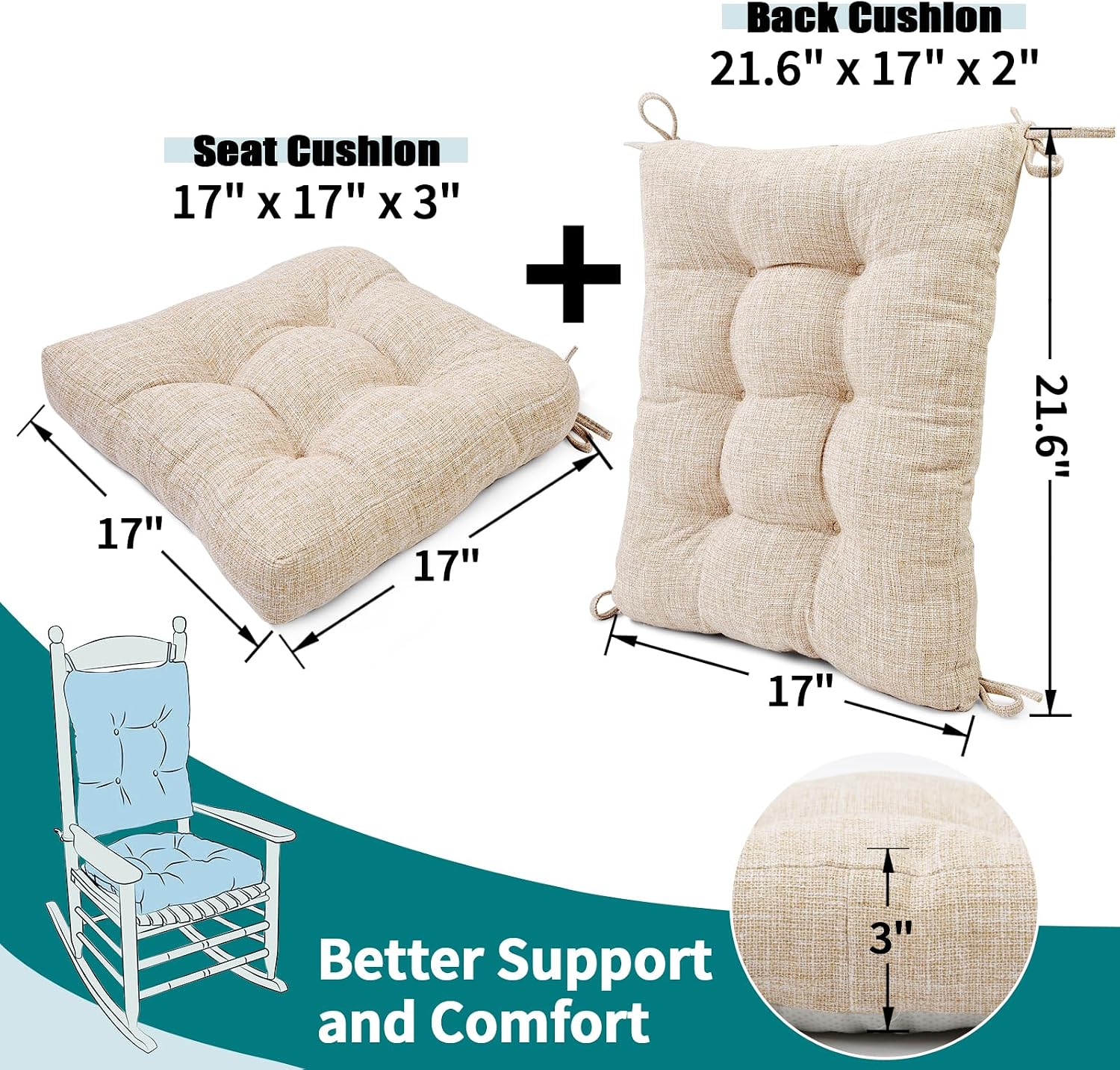 Detalle de SINOSSO Rocking Chair Cushion Set 17 x 17 Inches