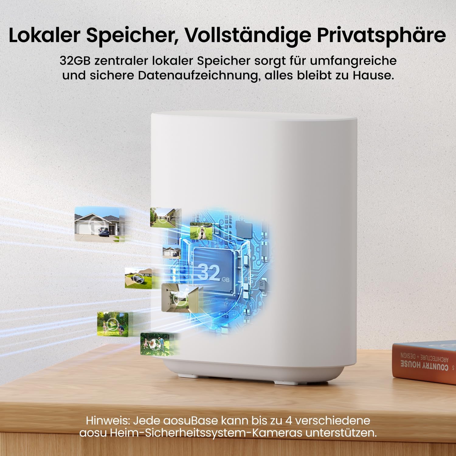 Thumbnail 4 de AOSU 2K Überwachungskamera Außen Solar Akku – 4-Kamera-Set mit aosuBase, Ohne Abonnement