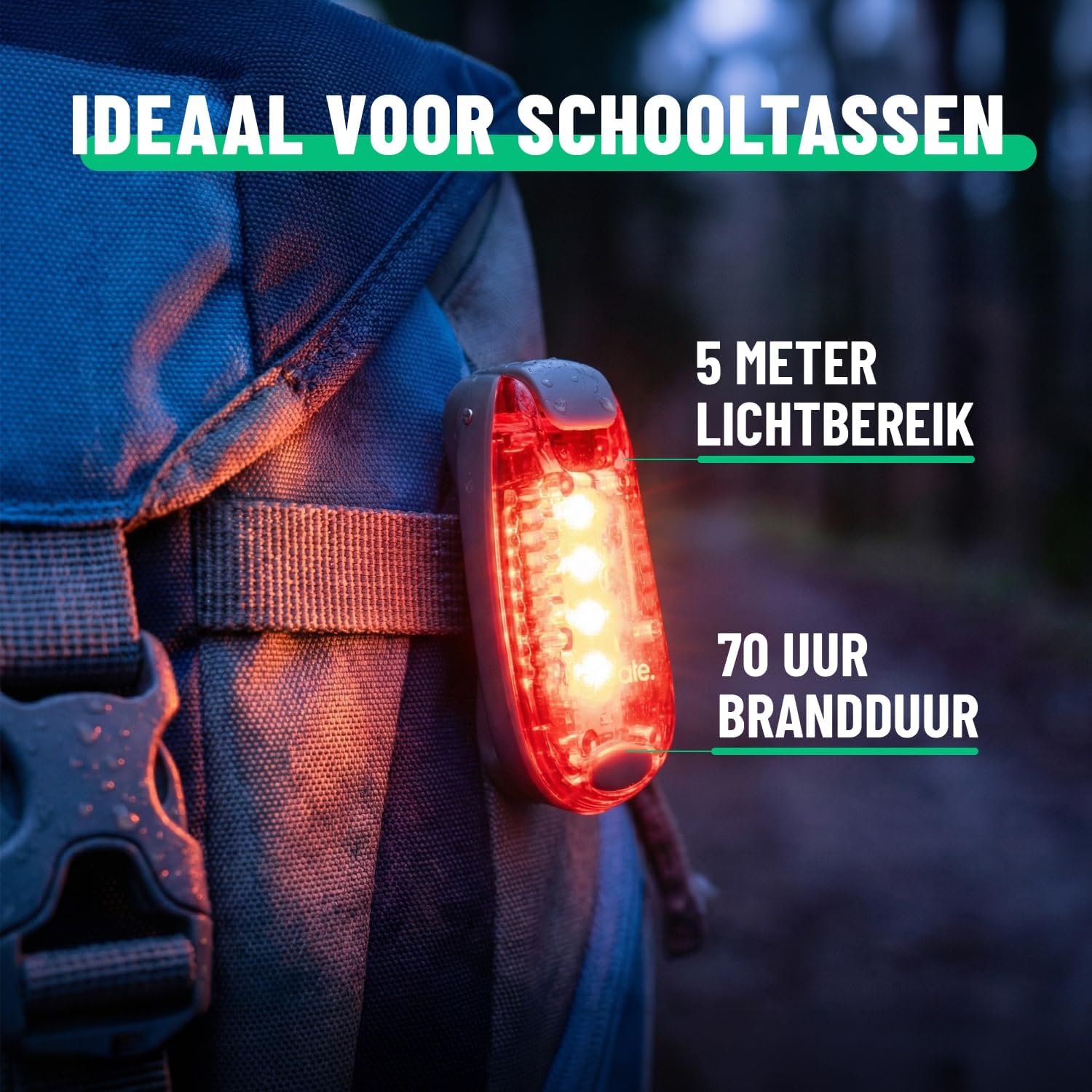 Thumbnail 1 de Greate 201017-2 nachtlooplamp met 3 lichtstanden en bevestigingsclip