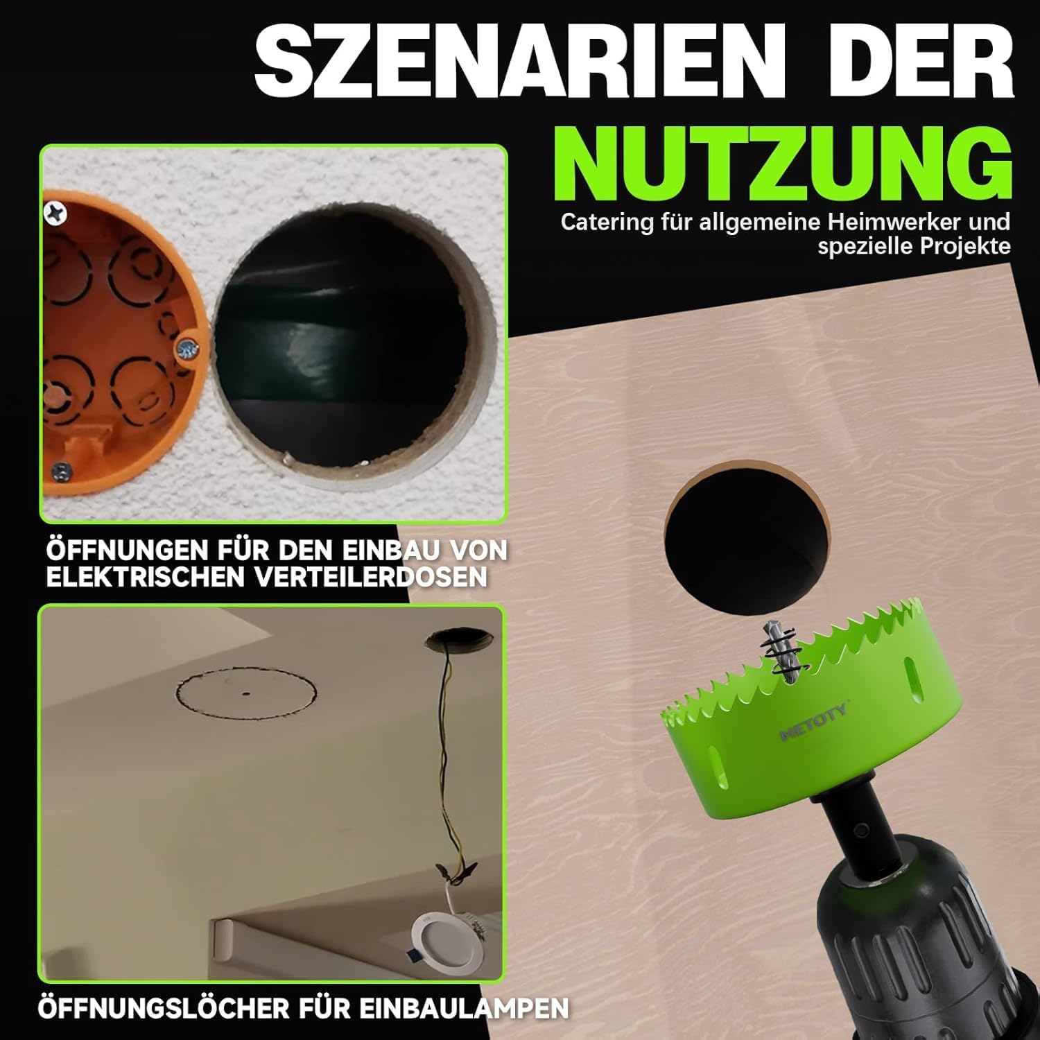 Thumbnail 4 de METOTY 48 mm Bi-Metall-Lochsäge (HSS M42) Universal mit Dreiecksschaft-Adapter & Zentrierbohrer