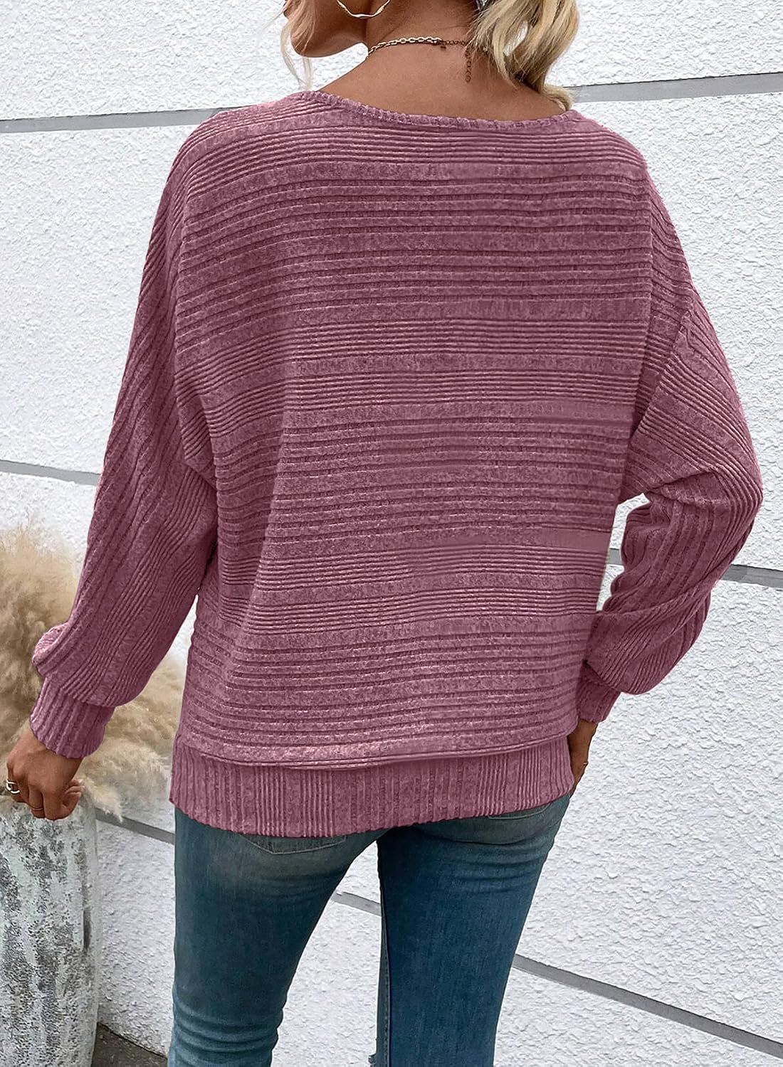 Detalle 2 de RICHSTORY Women's Tunic Sweater, Crew Neck Batwing Sleeves, Lightweight Knit