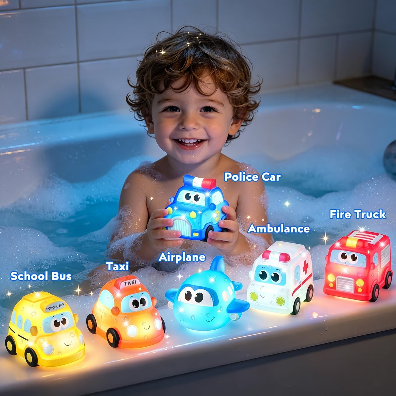 Thumbnail 4 de Car Light Up Bath Toys for 1–2 Year Old Boys – 6 Pack