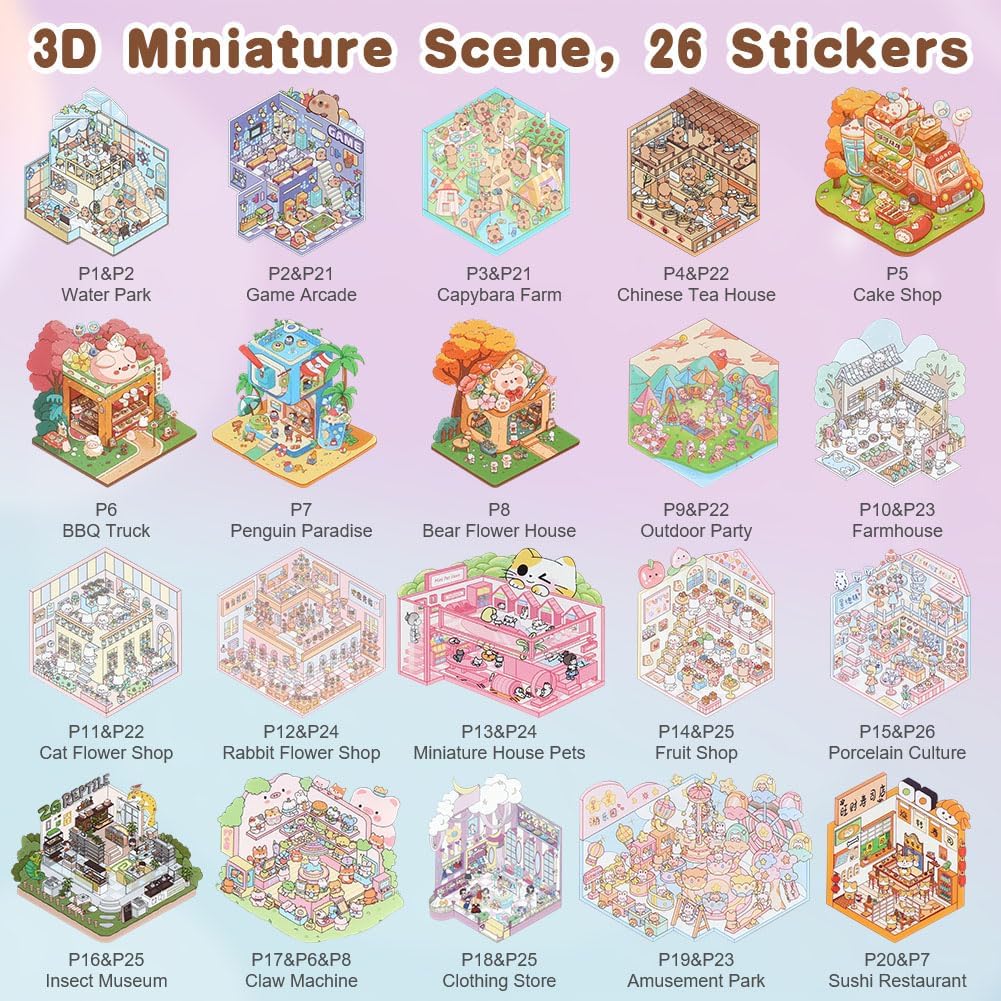 Detalle de Vicloon 3D-landschapsstickerset voor doe-het-zelf, 20 scènes en pincet
