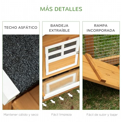 Detalle 2 de PawHut Gallinero de Madera Exterior 🐔 200x80x105 cm