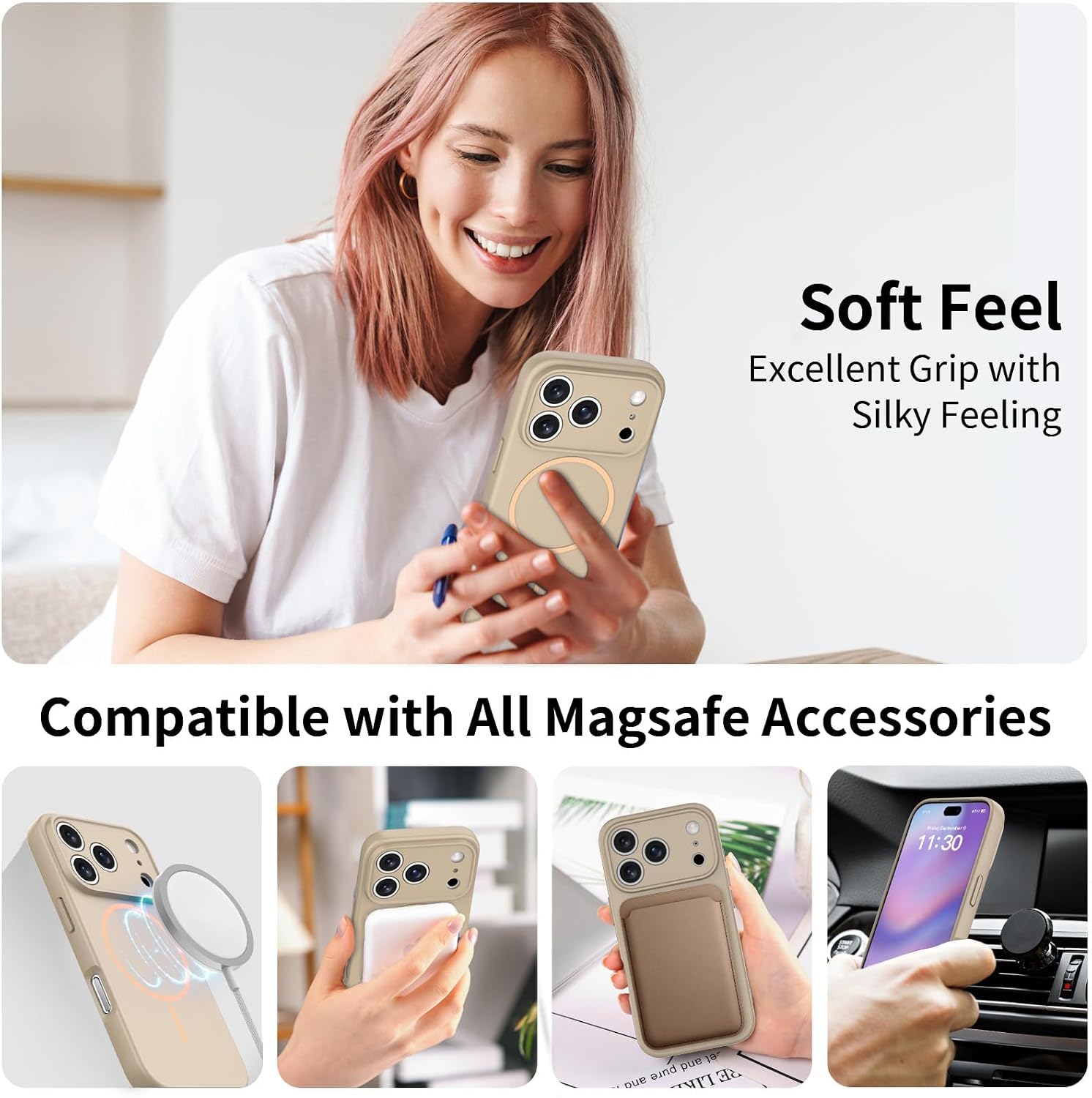 Thumbnail 1 de YIBAMI Magnetic Silicone Case for iPhone 17 Pro (6.3-inch) – Beige