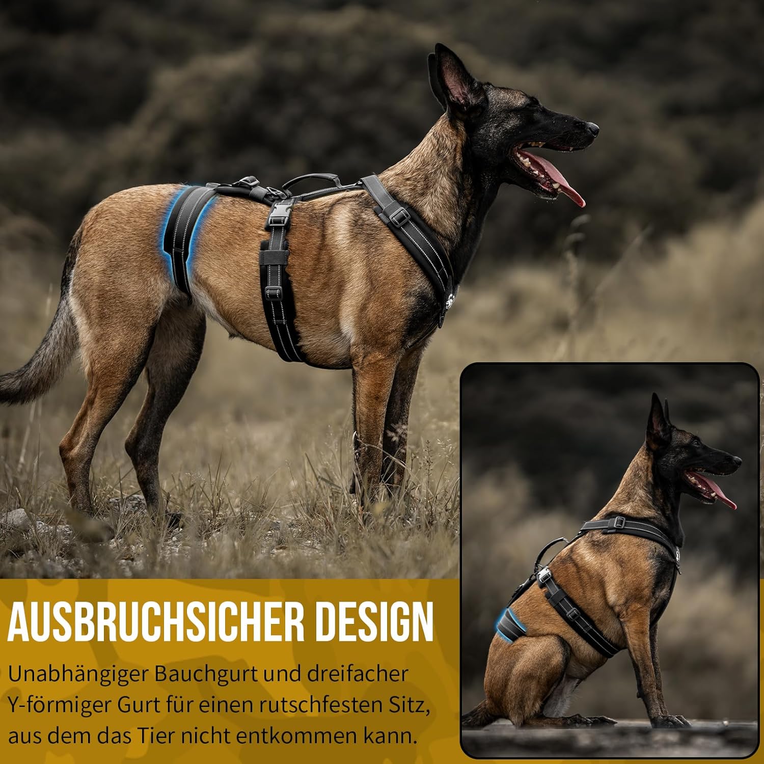 Detalle de OneTigris Houndlock Harnais tactique pour chien – taille XL, anti-évasion, rembourré et réfléchissant